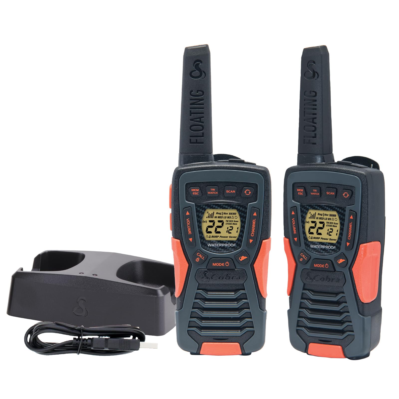 Cobra Acxt1035R Flt Floating Walkie Talkies   Waterproof, Rechargeable, Long Range Up To 37 Mile Two Way Radio With Noaa Weather Alert & Vox, (2 Pack)