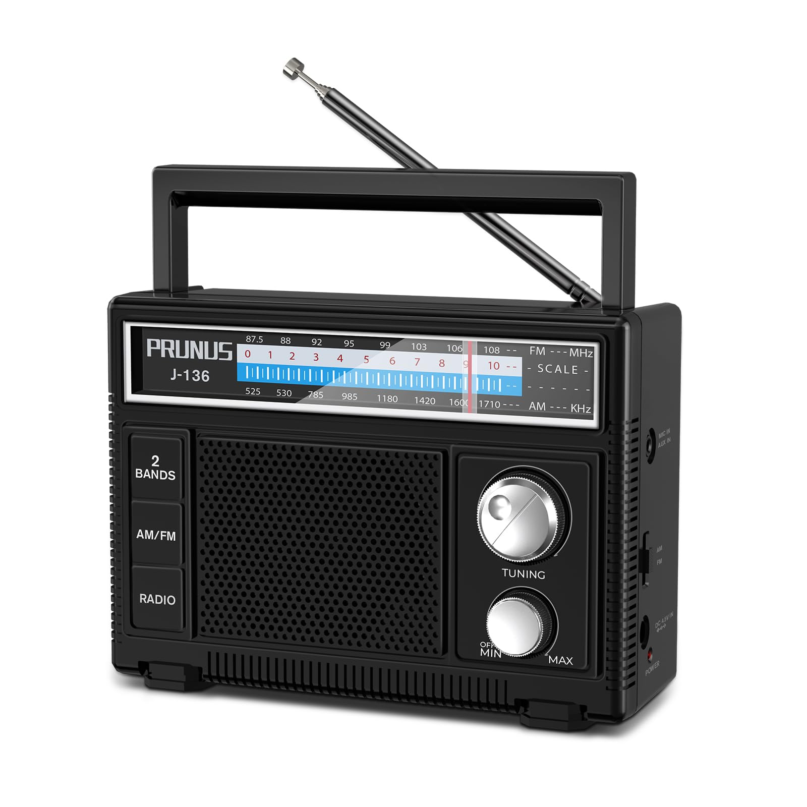 Prunus Portable Am Fm Radio With Best Reception,D Battery Operated Or Plug In Wall, Transistor Radio,Loud Speaker Support Aux In And Micphone In, Small Radios Portable Am Fm J 136
