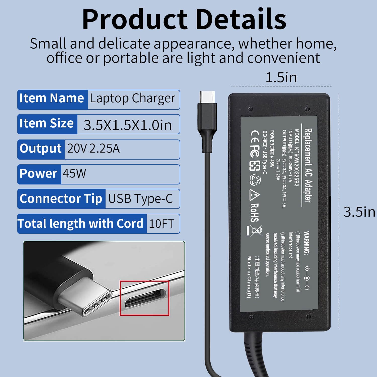 Universal 45W Chromebook Charger Usb C,Laptop Charger Type C For Hp Chromebook Charger,Replacement For Hp, Dell, Lenovo, Acer, A