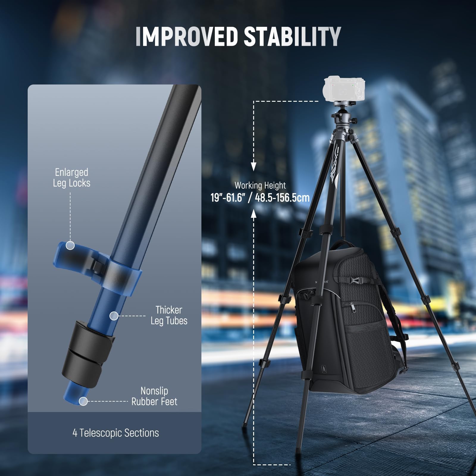 Neewer Litetrip Lt07 61'' Aluminum Travel Tripod For Camera W Pan Tilt Low Profile Ball Head, Arca Qr Plate Compatible With Peak