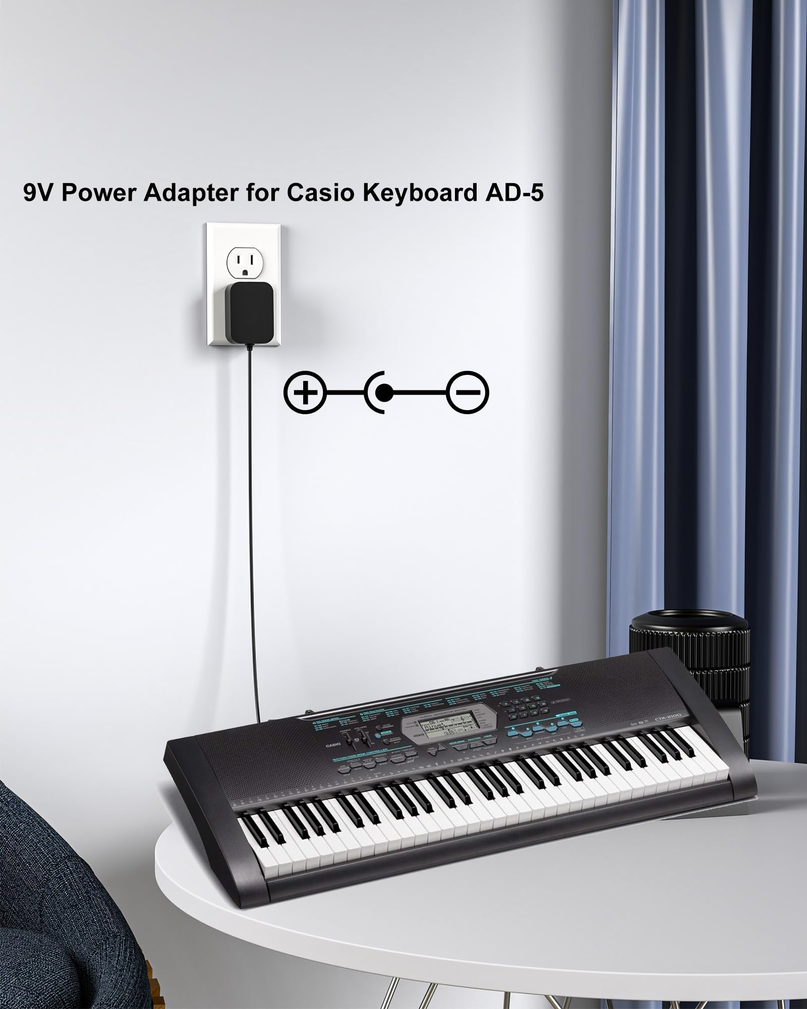 Dc 9V For Casio Keyboard Power Cord Compatible With Casio Keyboard Ad 5 Ad 5Mu Ad 5Mr Ctk 2100 Ctk 800 Ctk 700 Ctk 710 Ctk 720 L