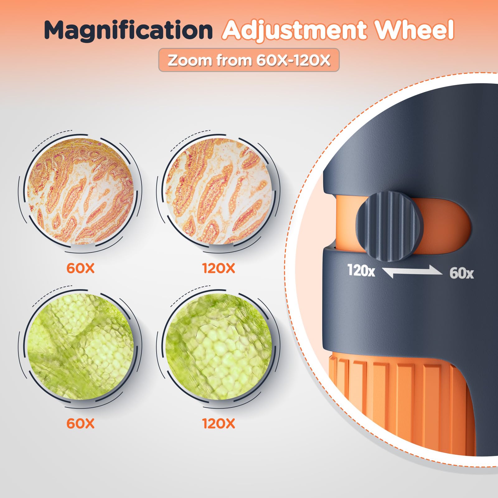 Bnise Pocket Microscope, Portable Mini Microscope Kids 60X 120X, Handheld Microscope With 5 Microscope Slides And Carrying Case