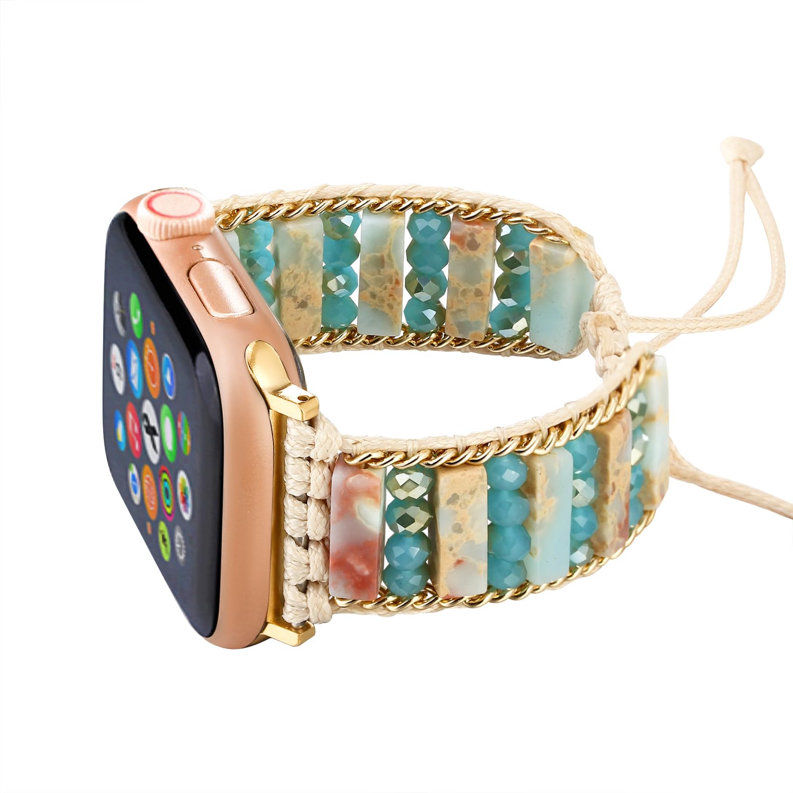 Fivoilin Boho Beaded Bracelet Compatible with Apple Watch Band 38mm 40mm 41mm Women, Handmade Natural Stone Braided Watch Strap 