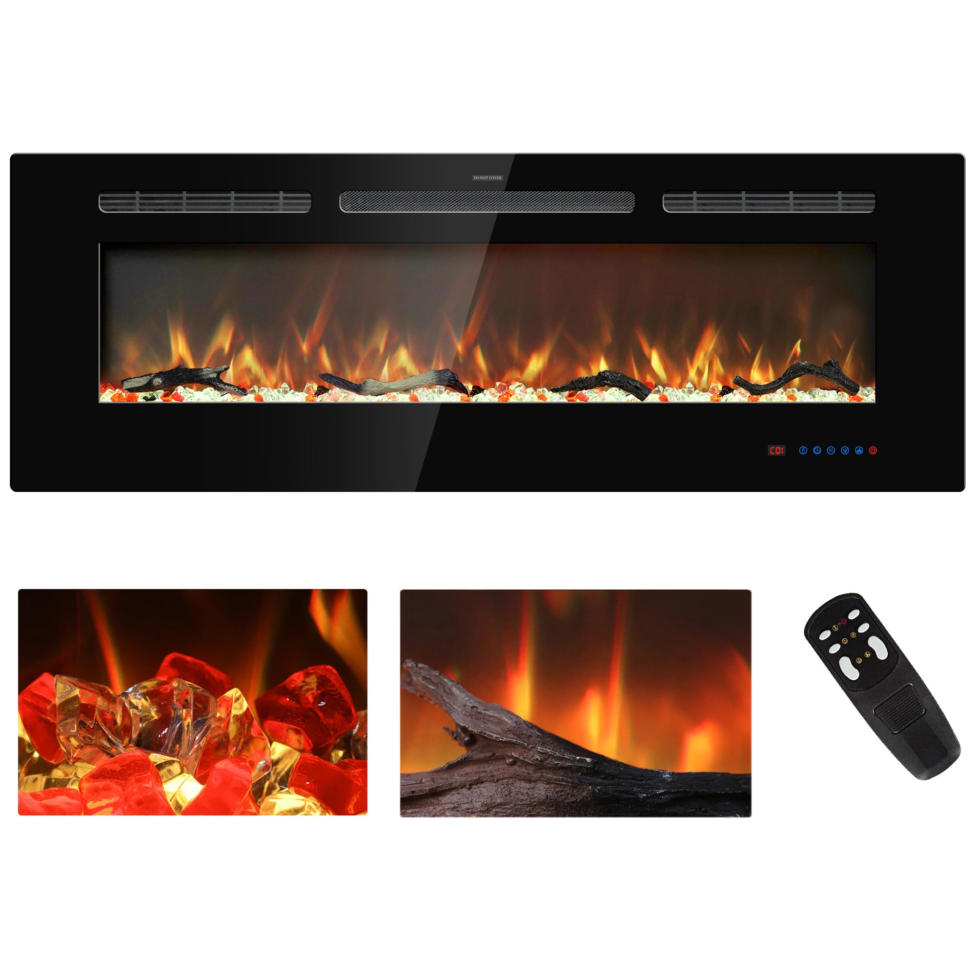 Kentsky 48 Inches Electric Fireplace Inserts, Recessed And Wall Mounted Fireplace Heater, Linear Fireplace W/Thermostat, Remote