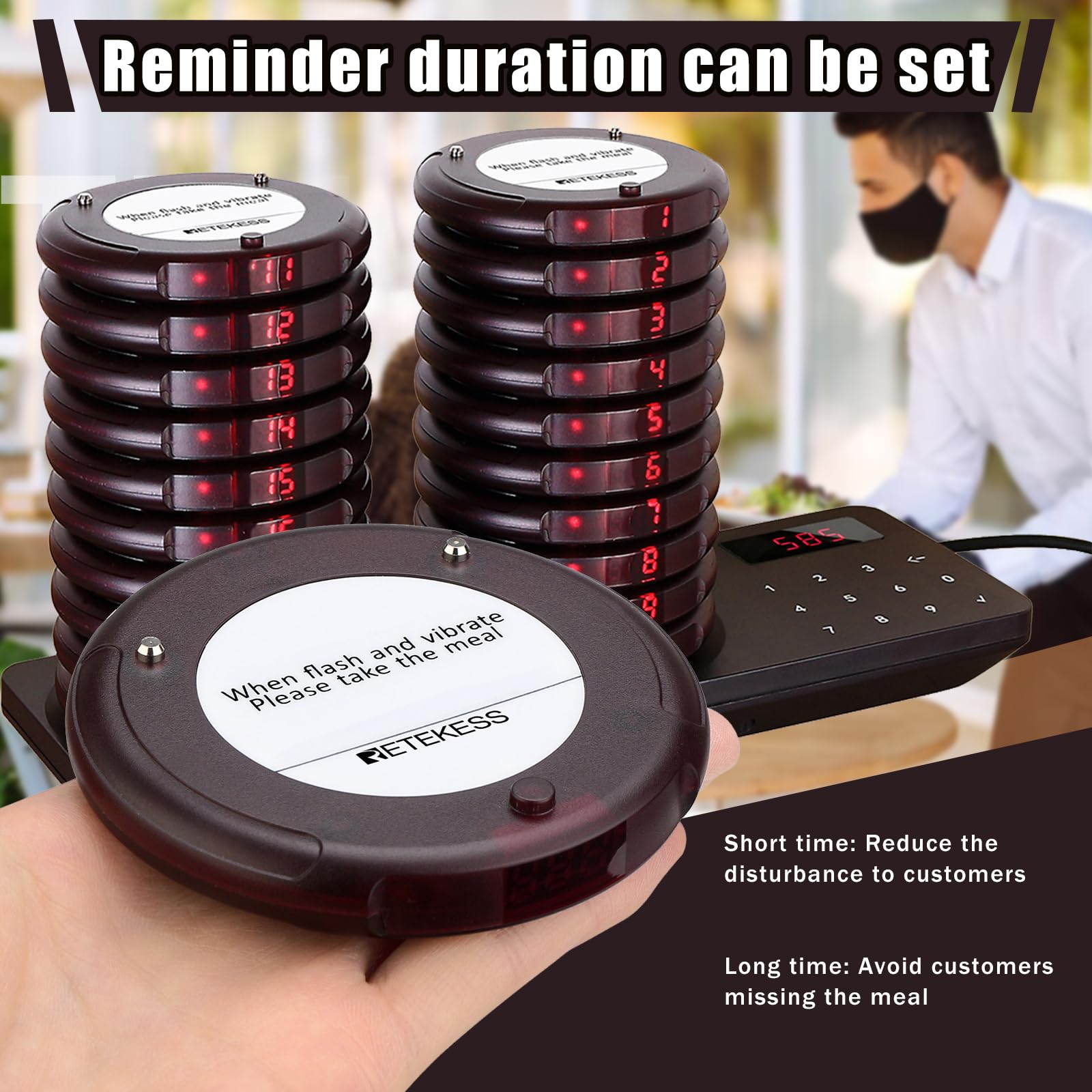 Retekess Td163 Coaster Pager System, Pagers For Restaurants Long Range,31 Prompt Modes, 20 Beepers For Food Truck, Church Nurser