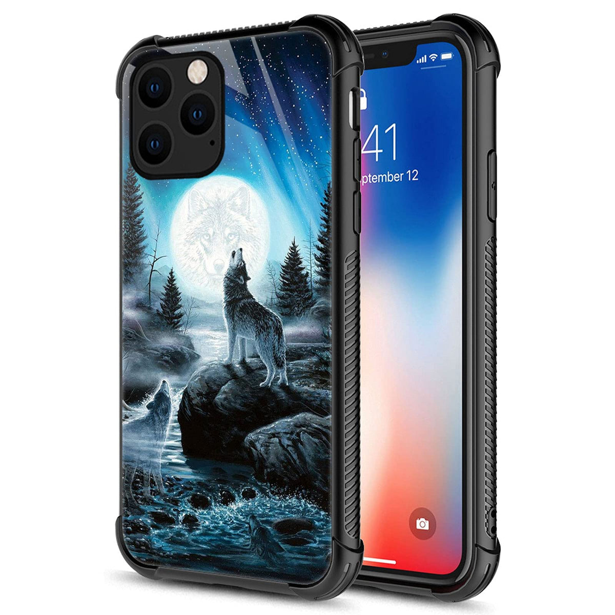 Carloca Compatible With Iphone 13 Pro Max Case,Star Howling Wolfs Graphic Design Shockproof Anti Scratch Drop Protection Case Fo