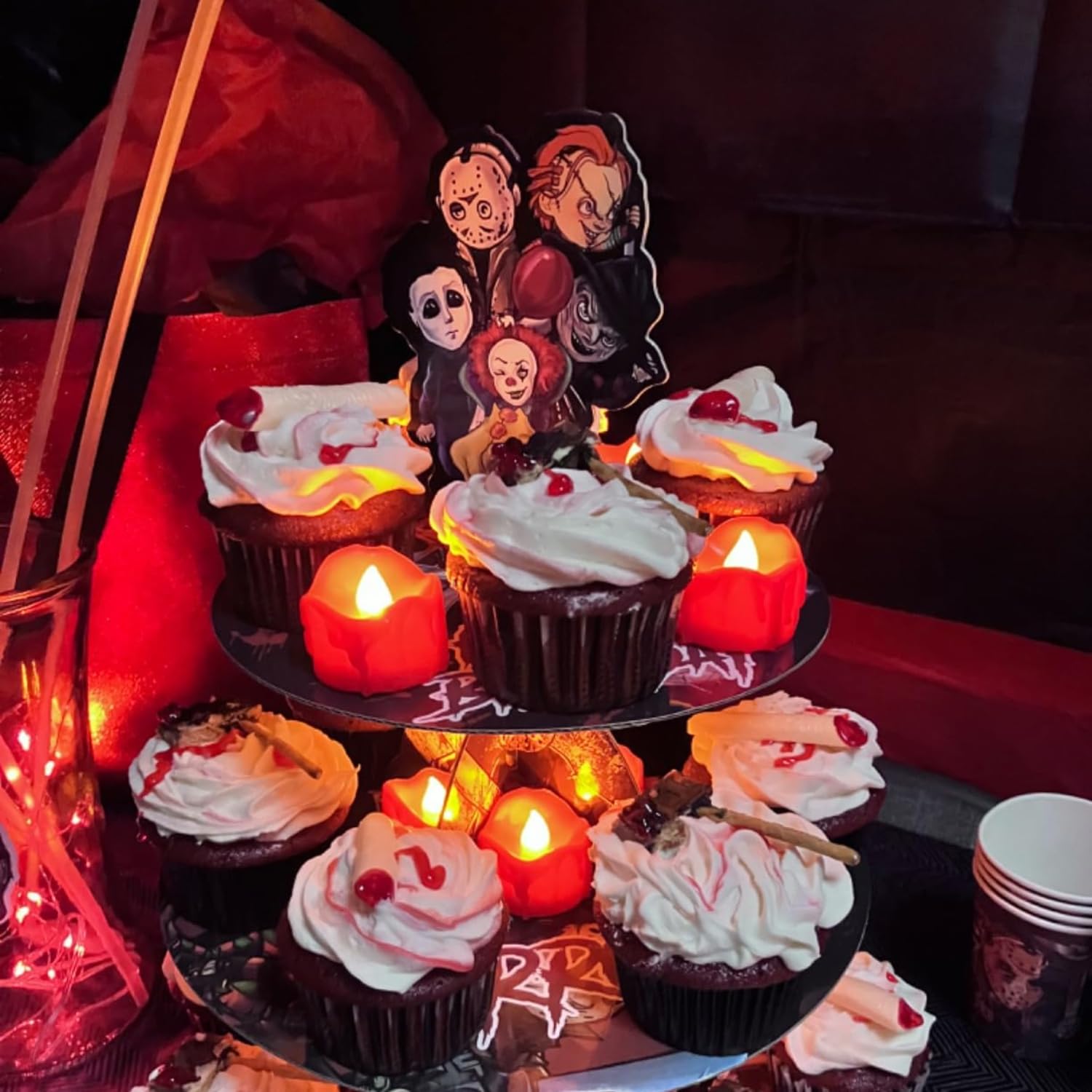 Homemory 24 Pack Melting Red Candles Tea Lights Battery Operated, Halloween Candle Red Tea Lights, Flameless Flickering Votive C