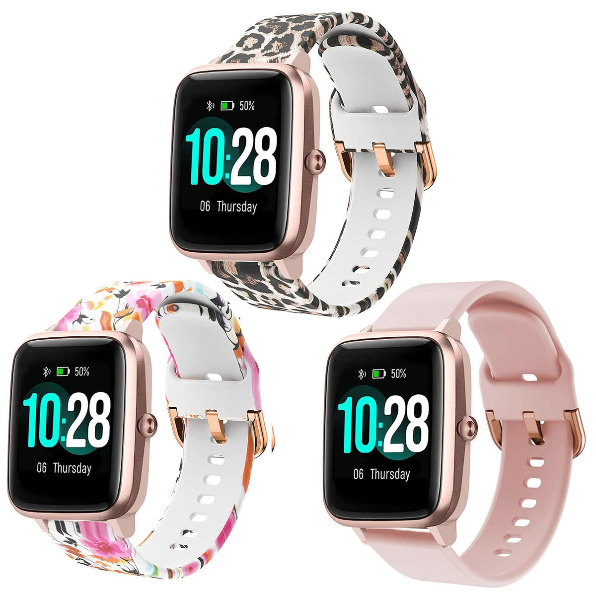 Vicrior Bands Compatible With 19Mm Id205L Veryfitpro Smart Watch, Quick Release Soft Silicone Fadeless Pattern Printed Floral Re