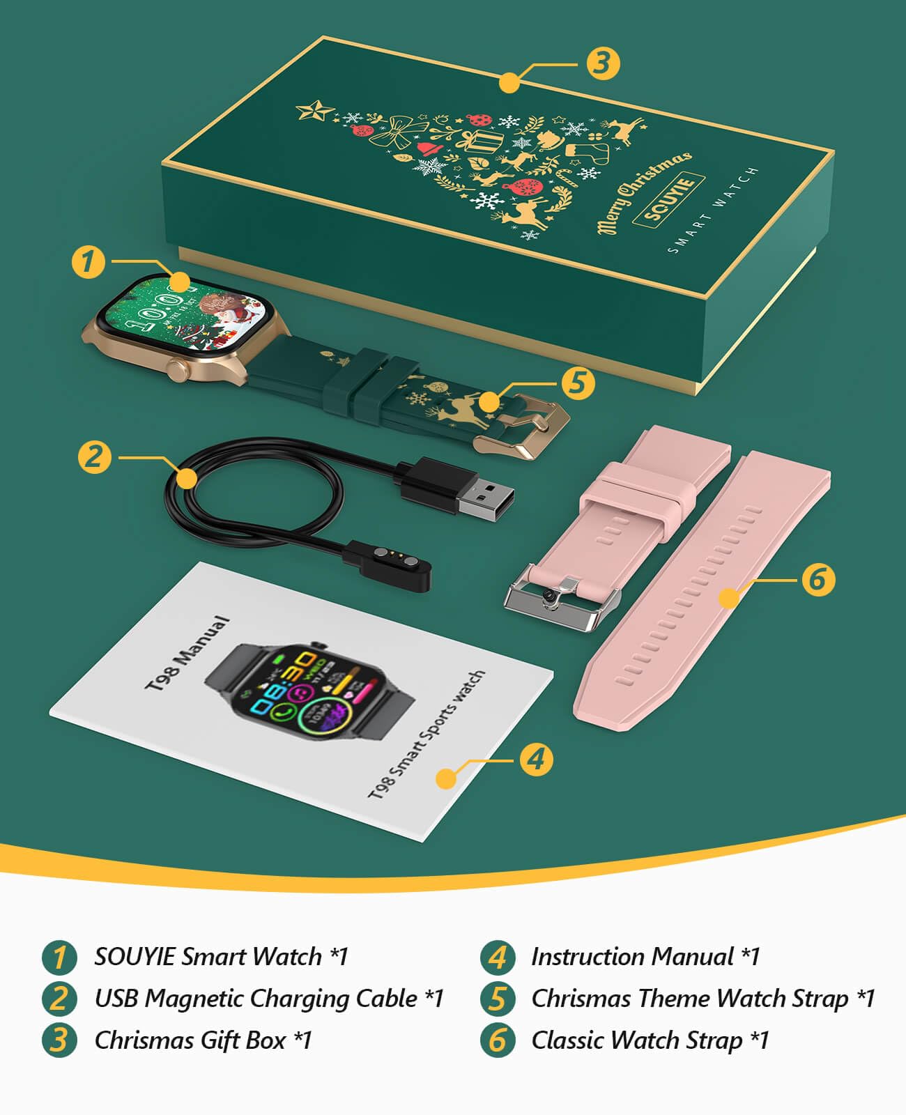 Smart Watches Christmas For Women 2.04 Hd Screen Fitness Tracker Watches, Heart Rate Sleep Blood Oxygen Monitor, Ip68 Waterproof