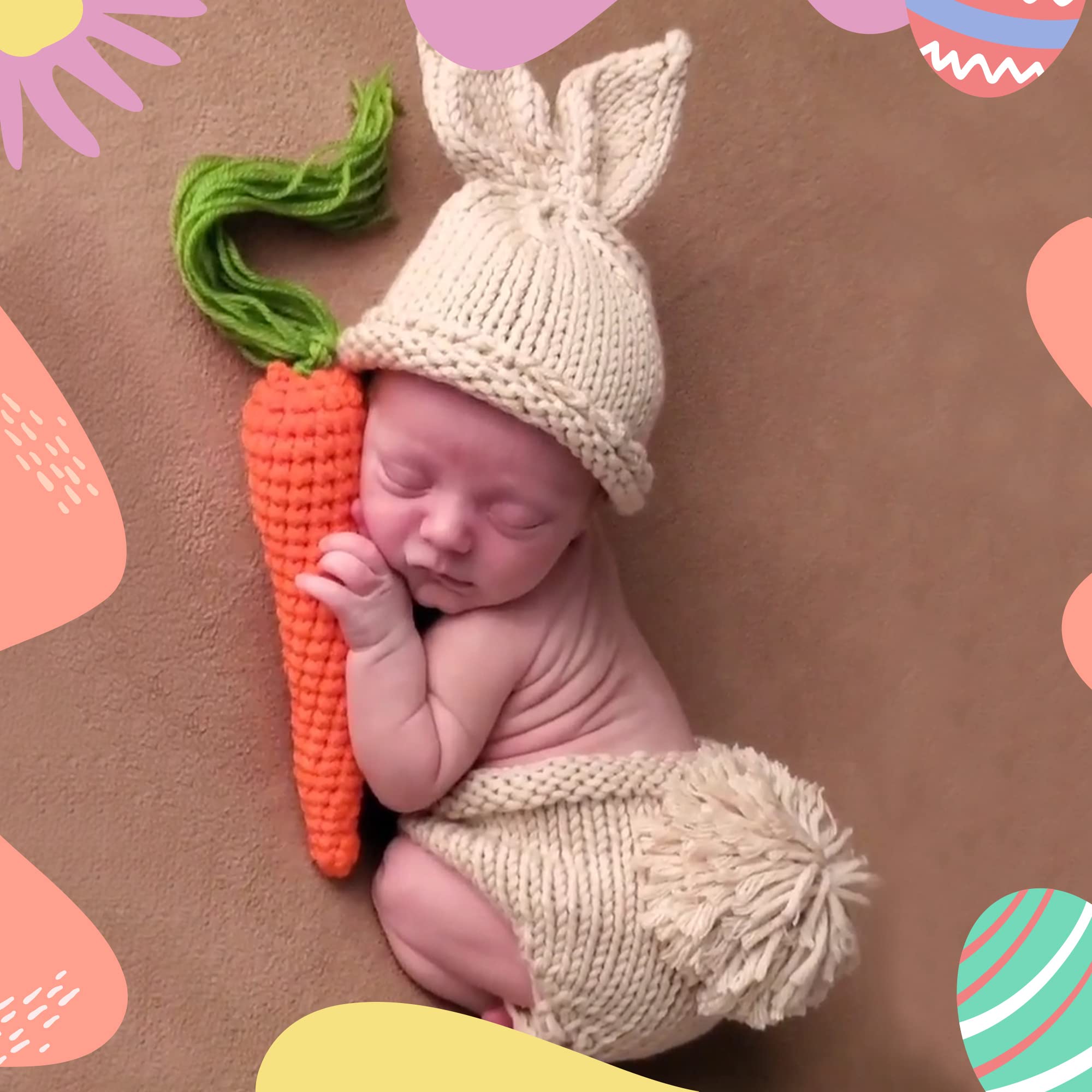 Newborn Photography Props Rabbit Outfit Baby Photoshoot Props Outfits Bunny Crochet Costume Baby Photo Prop Rabbit Hat Diaper Ca