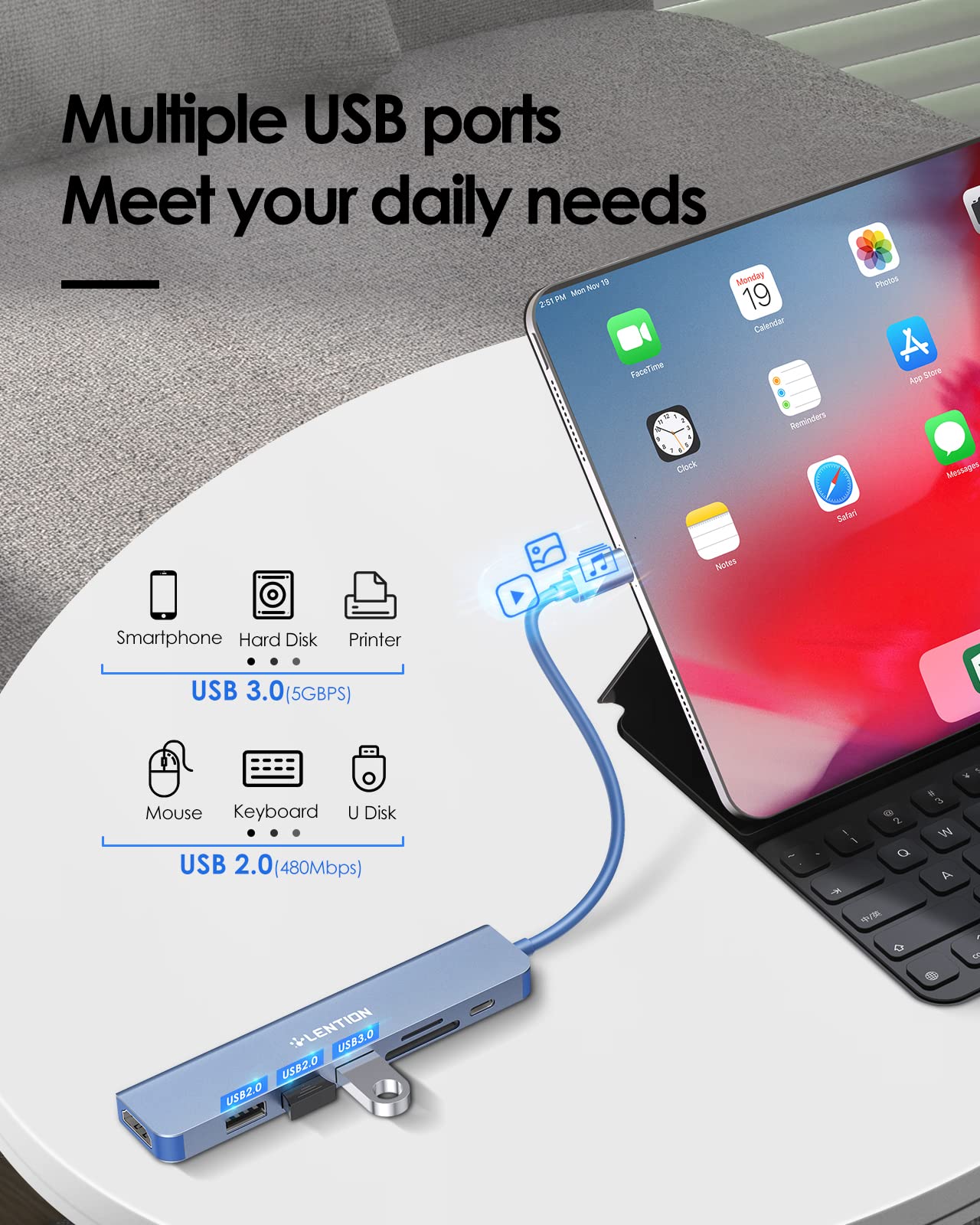Lention Usb C Hub With 100W Charging, 4K Hdmi, Dual Card Reader, Usb 3.0 & 2.0 Compatible 2023 2016 Macbook Pro, New Mac Air/Sur