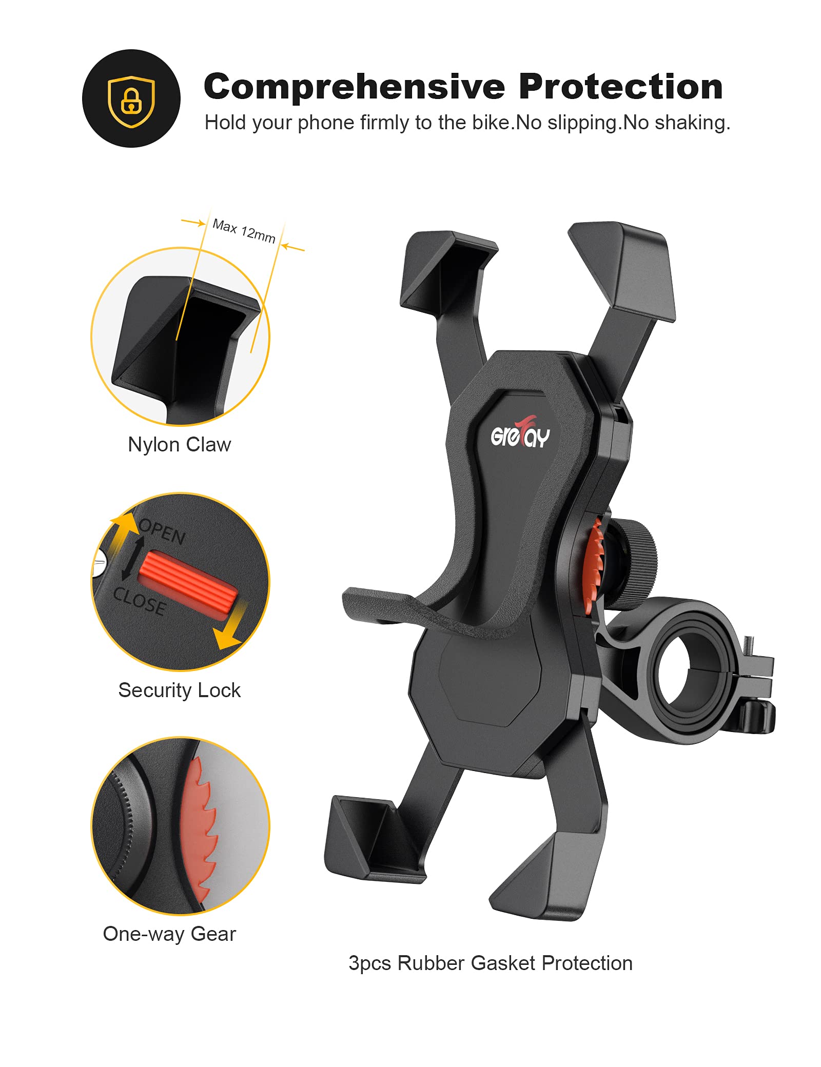 Grefay Bike Phone Holder Motorcycle Handlebar Phone Holder Scooter Phone Mount With 360 Rotation For 3.5 6.5 Inch