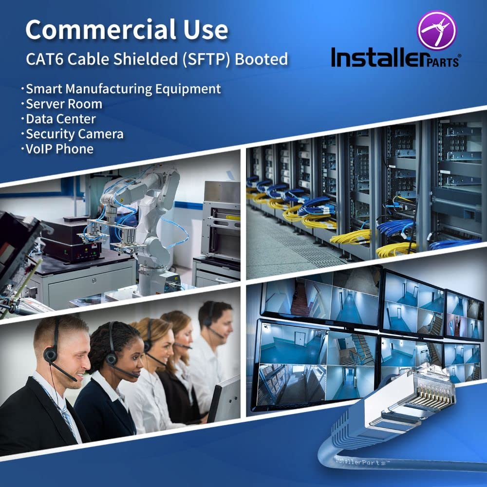 Installerparts (5 Pack Ethernet Cable Cat6 Cable Shielded (Sstp/Sftp) Booted 1 Ft   Blue   Professional Series   10Gigabit/Sec N