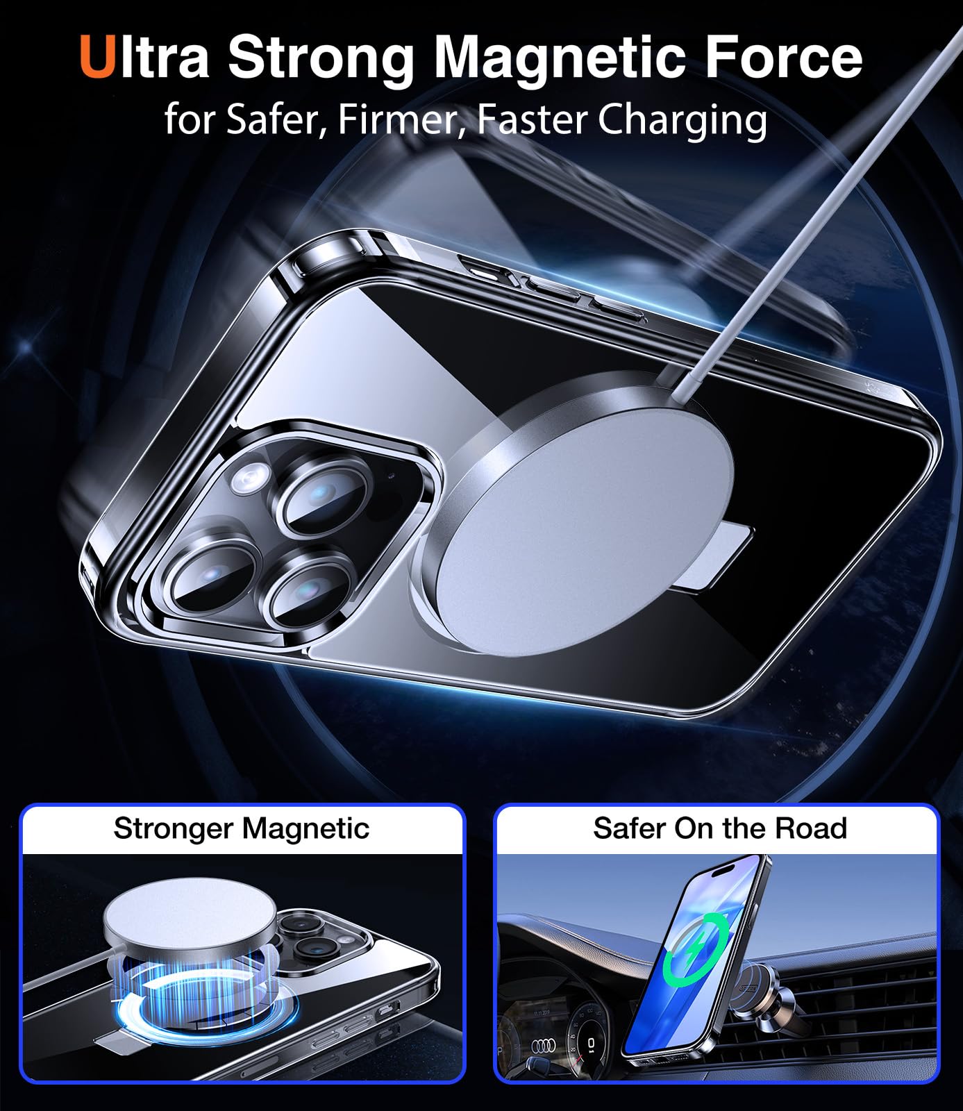 Chicfun 3-In-1 [Magnetic+Kickstand+Ring Holder] For Iphone 15 Pro Max Case Stand Ring Holder Compatible With Magsafe, Military S