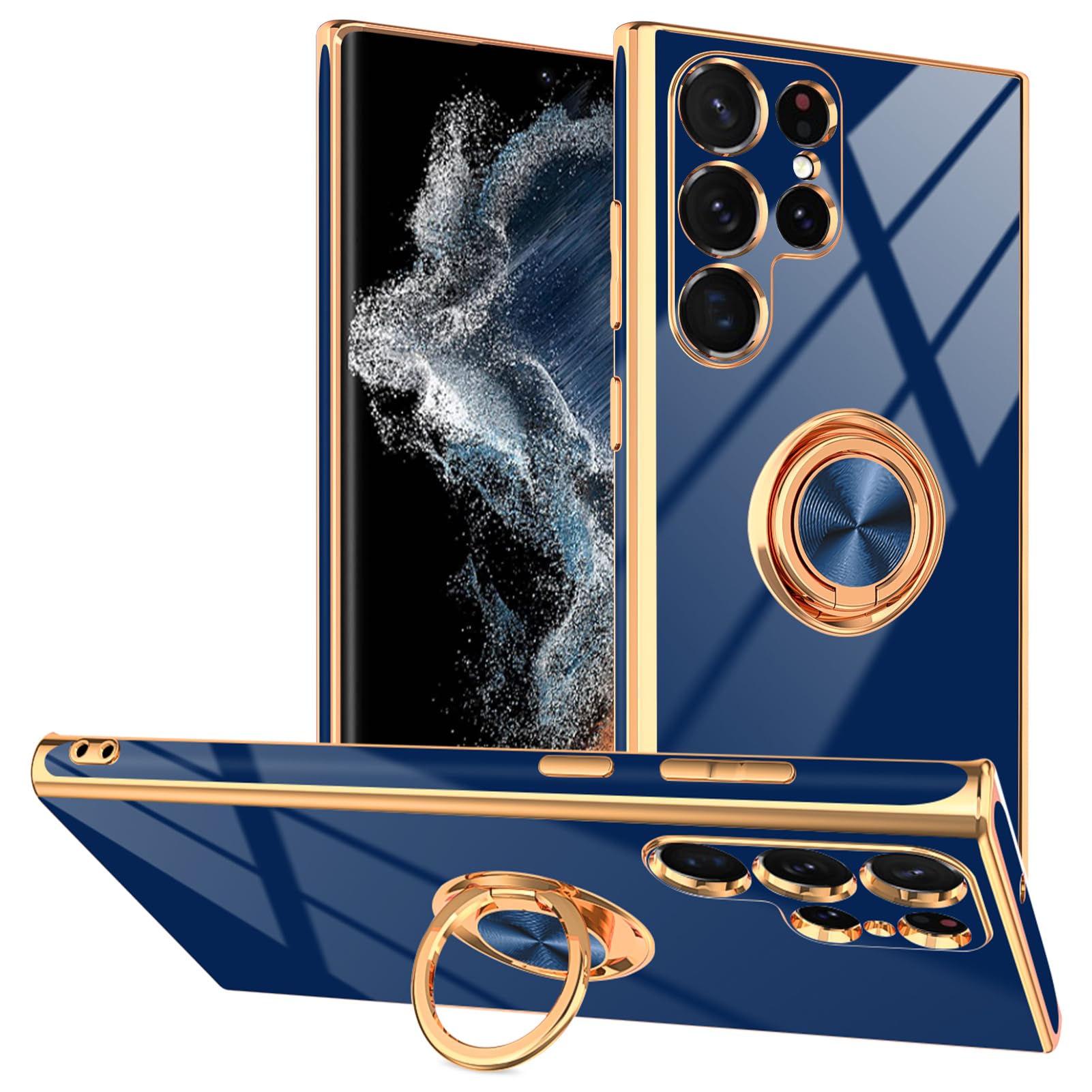 Tnarru Designed For Samsung Galaxy S22 Ultra Case With Ring Stand, Support Magnetic Car Mount Rotating Finger Holder Soft Tpu Co