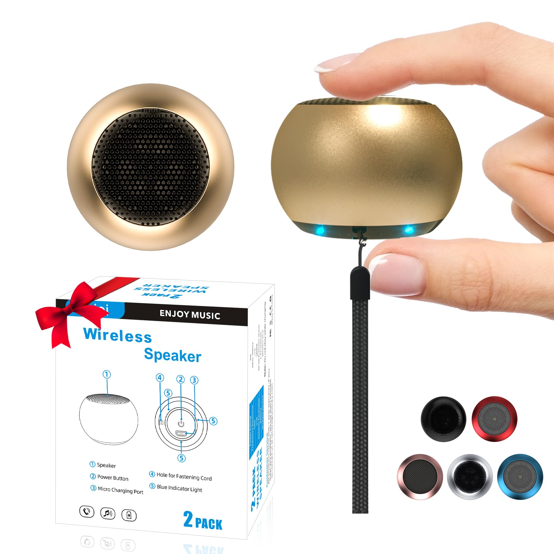 AUKSKY 2Pack Portable Mini Speakers, Bluetooth Tiny Speakers,Wireless Micro Speaker for Phone/PC/Tablet, Rechargeable Battery, B