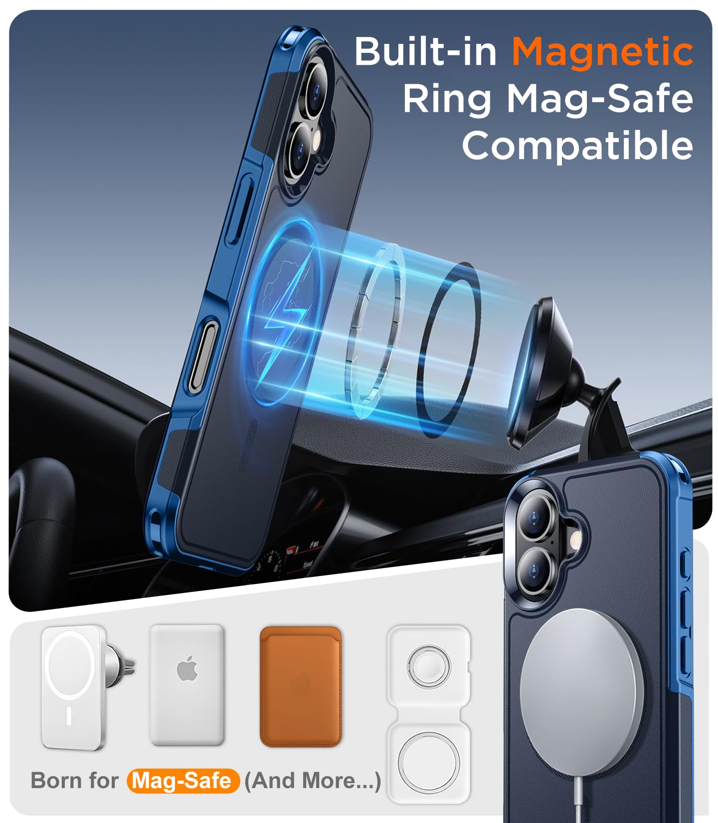 Temdan Designed For Iphone 16 Case Magnetic,[Compatible With Magsafe][Military Grade Drop Protection] Dropproof Heavy Duty Tough