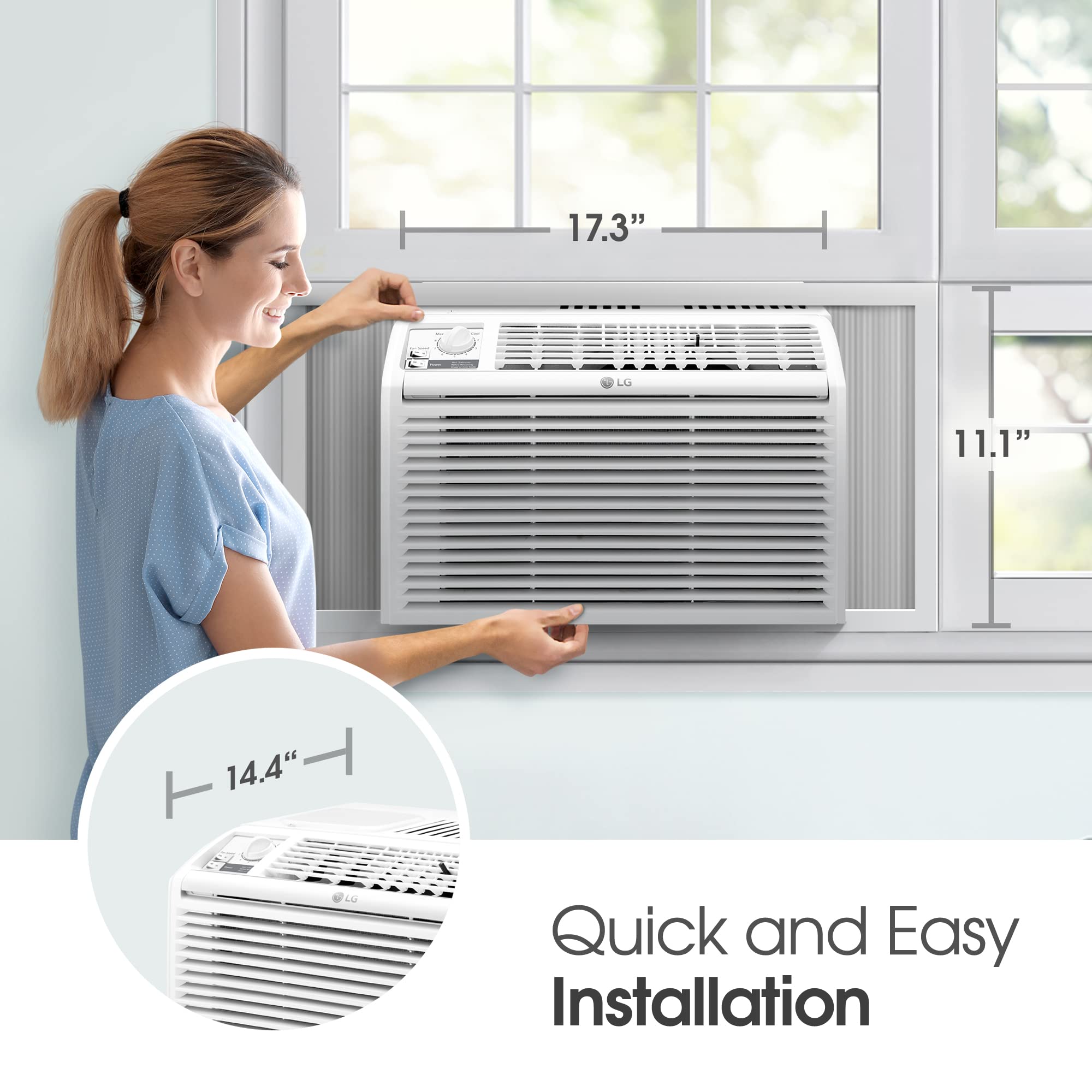 Lg 5000 Btu Window Air Conditioners [2023 New] Easy Mechanical Control Ultra-Quiet Compact-Size Cools Washable Filter 150 Sq.Ft.