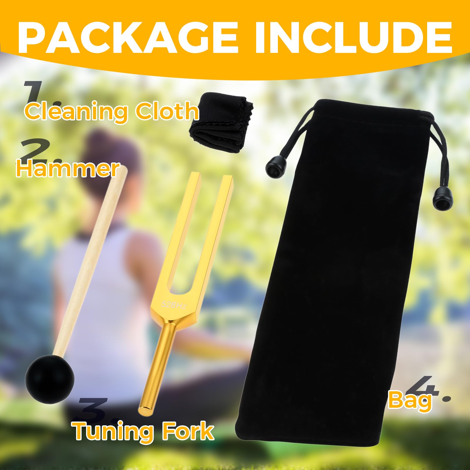 Dreld 528 Hz Tuning Fork, Golden Solfeggio Tuning Forks 528 Hz For Musical Instrument, Meditation Silicone Hammer, Cleaning Clot