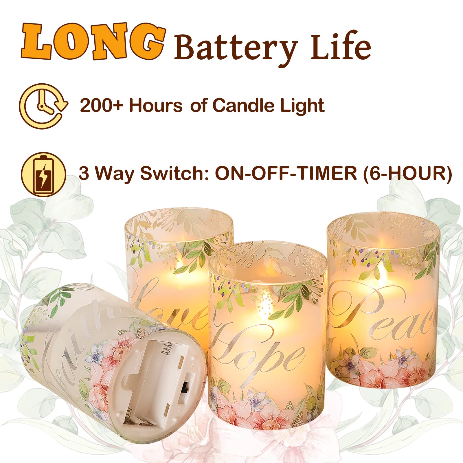 Silverstro Floral Flameless Candles Real Wax Glass Flickering Led Candles With Remote   Home Party Room Botanical Christmas Deco