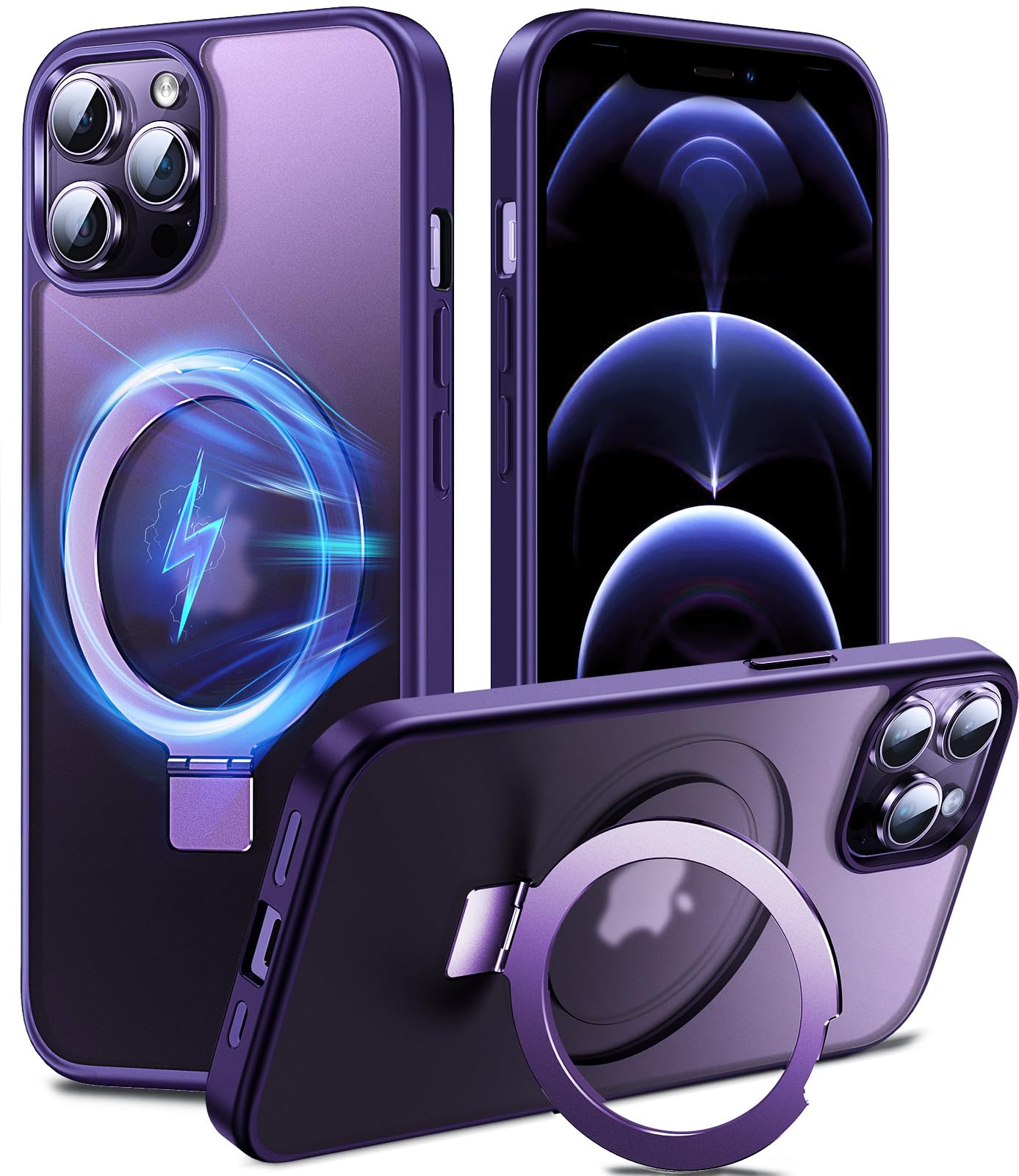 Chicfun 3-in-1 [Magnetic+Kickstand+Ring Holder] for iPhone 12 Pro Max Case Stand Ring Holder Compatible with MagSafe, Military S