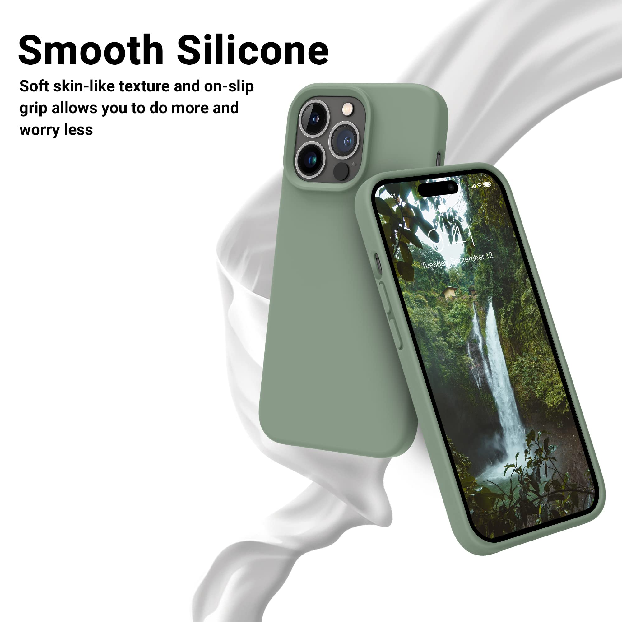 Otofly Designed For Iphone 14 Pro Case, Silicone Shockproof Slim Thin Phone Case For Iphone 14 Pro 6.1 Inch (Calke Green)