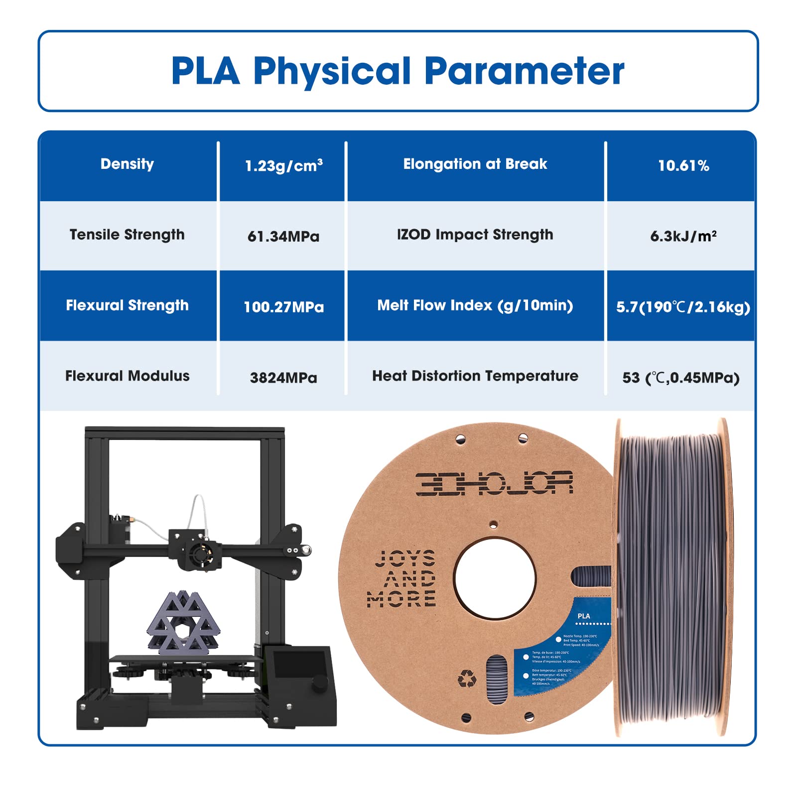 3Dhojor Pla Filament 1.75Mm Grey,3D Printing Filament,1Kg Cardboard Spool (2.2Lbs), Fit Most Fdm 3D Printer,Dimensional Accuracy
