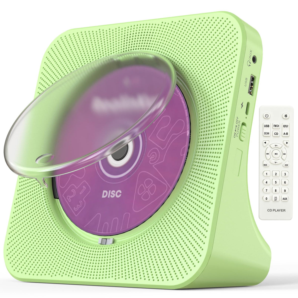 Green Boombox Cd Player For Home, Desktop Cd Player With Speakers, Fm Radio, Remote Control, Bluetooth, Usb And Aux Port, Vertic