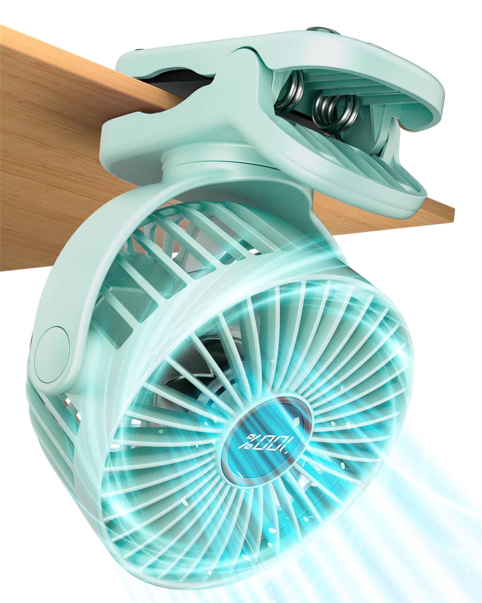 Buywoo Portable Desk Fan, Battery Powered Stroller Fan With Strong Clamp Grip, 360 Rotation, 3 Speed & Led Display, Small Rechar