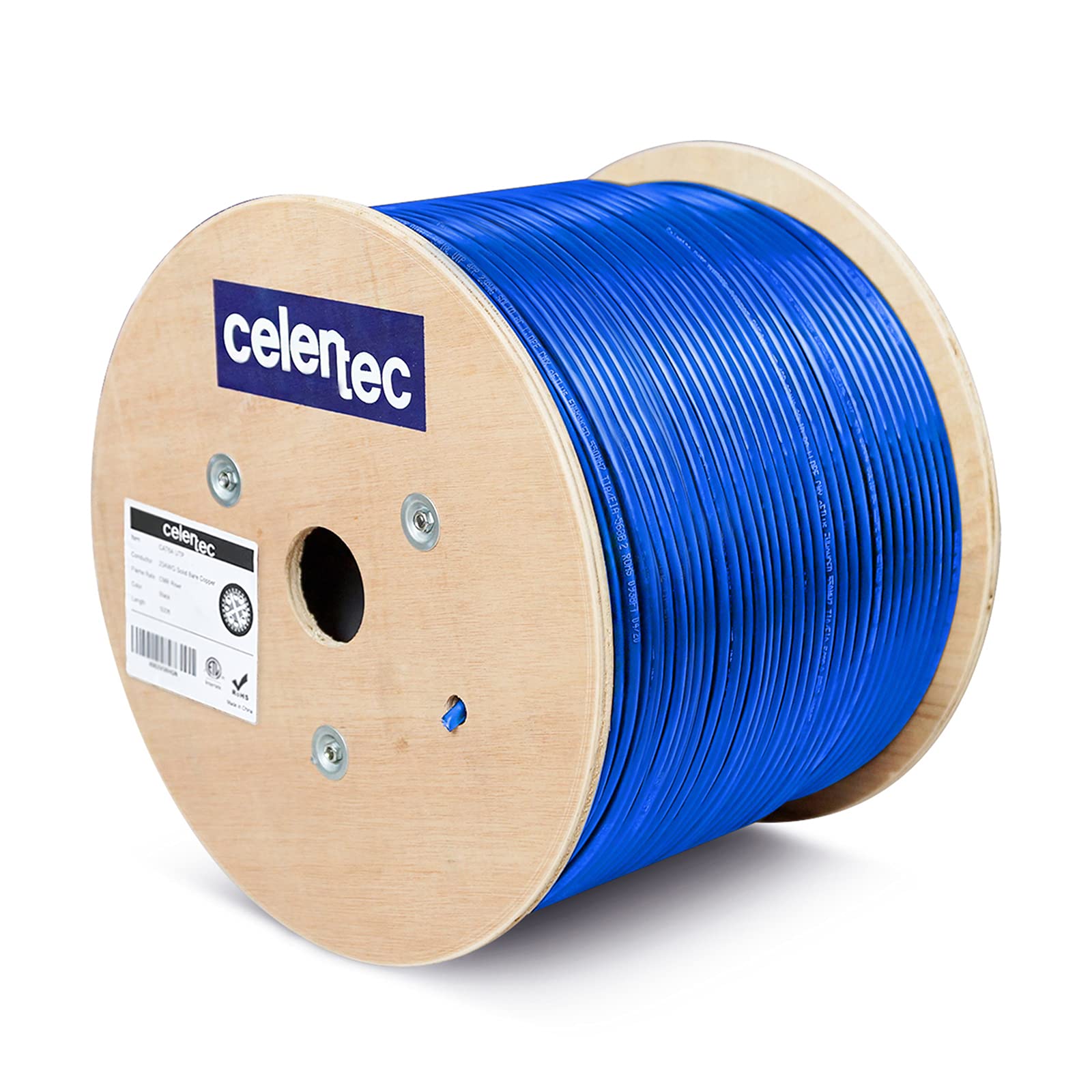 celertec CAT6A Ethernet Cable, 500ft, 23AWG Solid Bare Copper, UTP Unshielded Twisted Pair, CMR Riser Rated &ETL Listed, 650Mhz/