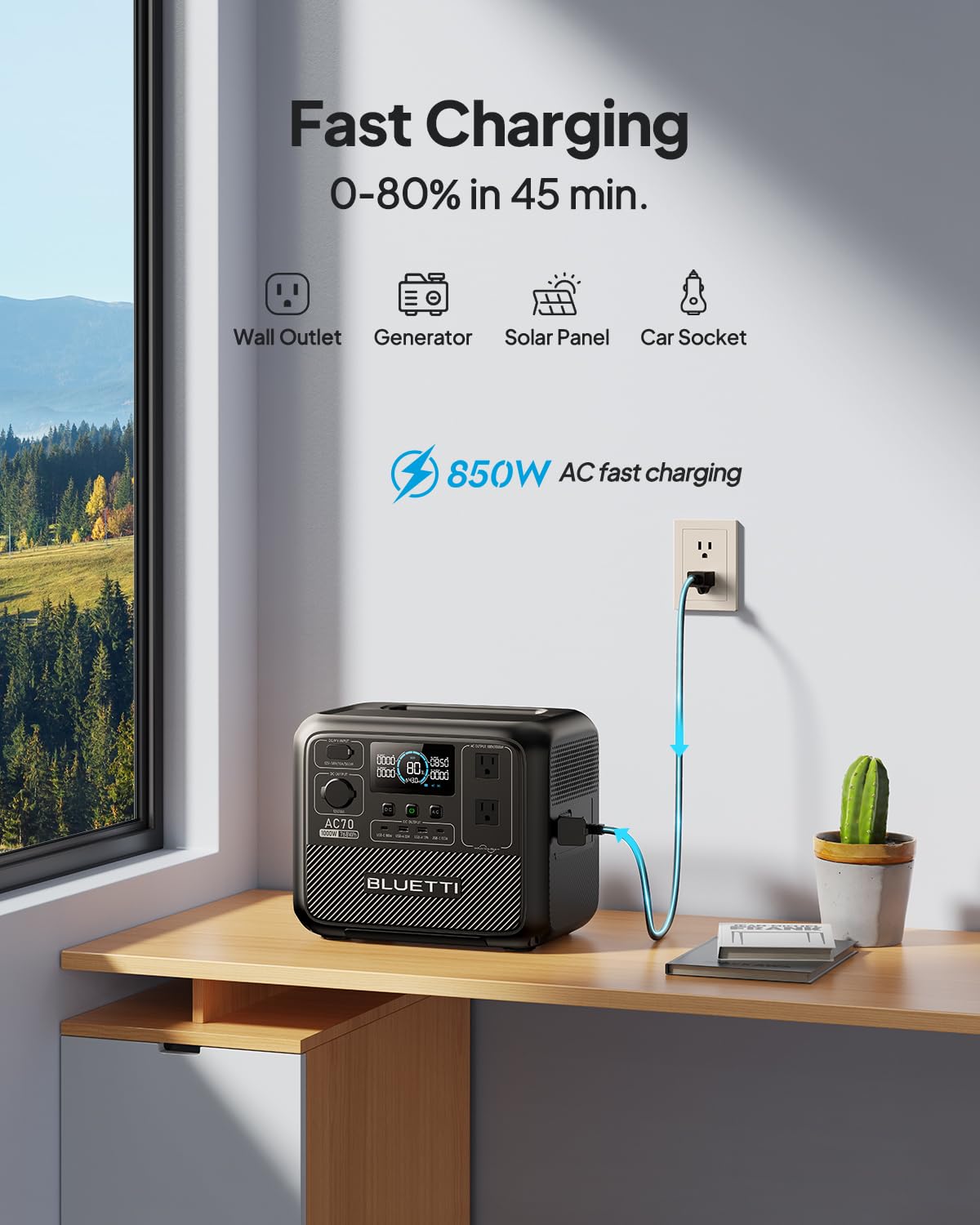 Bluetti Portable Power Station Ac70 With 200W Solar Panel, 768Wh Solar Generator With 2 1000W (Power Lifting 2000W) Ac Outlets,