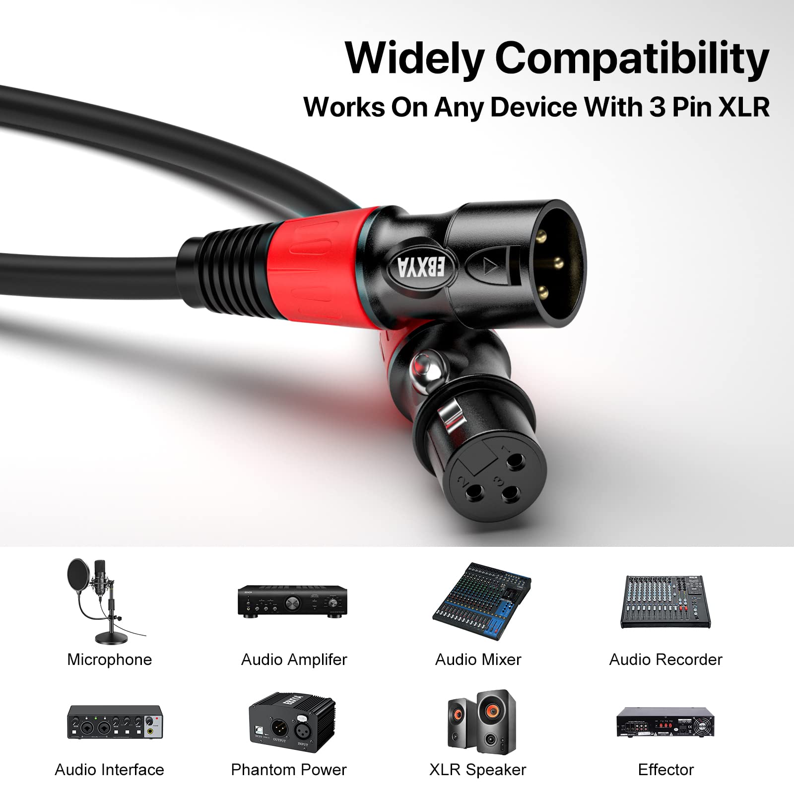 Ebxya Xlr Cable 20Ft 6 Pack   Mic Cables Balanced Male To Female Suitable For Microphones, Radio Station, Stage Lighting