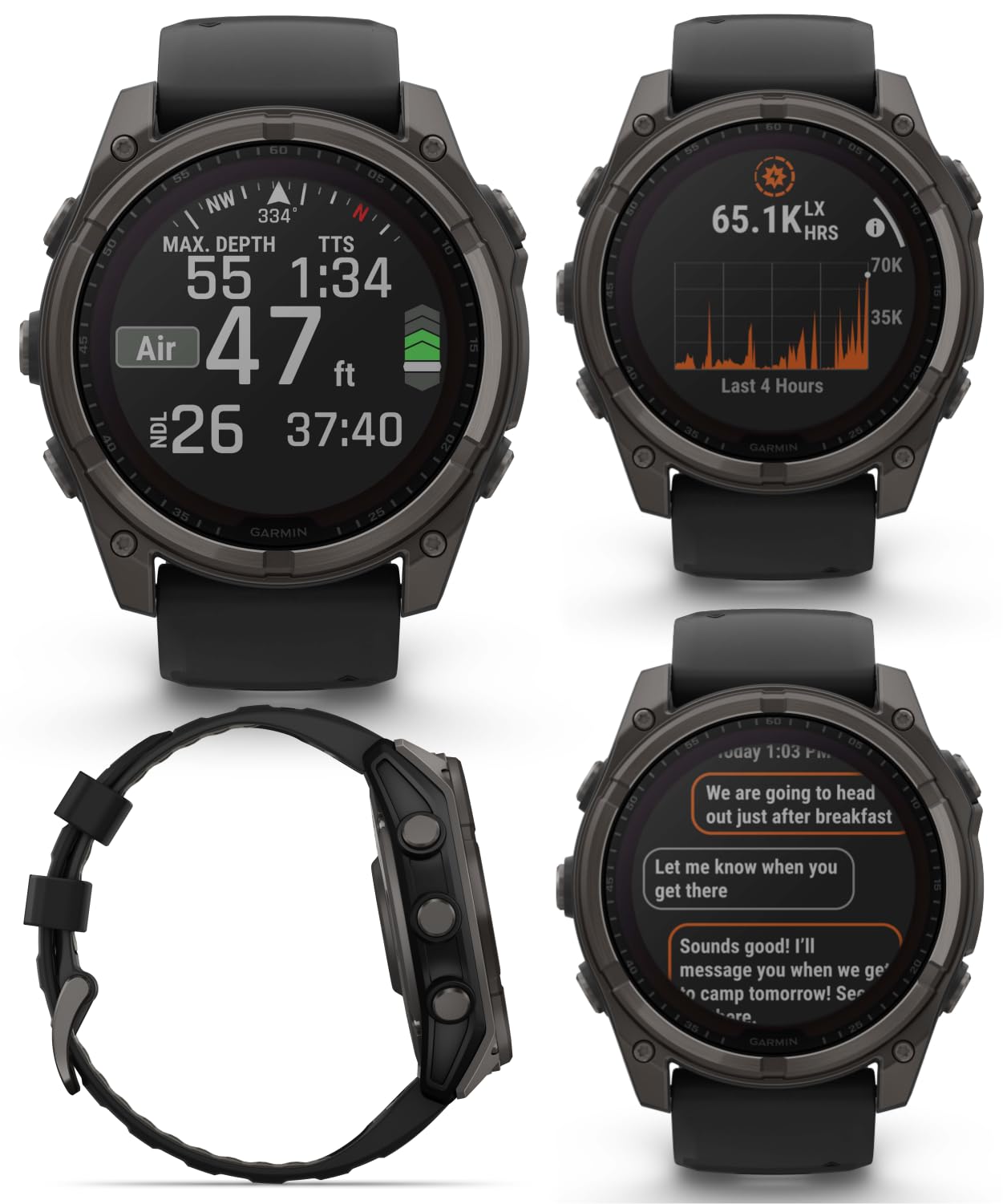 Wearable4U Garmin Fenix 8 - 51 Mm, Solar, Sapphire, Carbon Gray Dlc Titanium Gps Multisport Smartwatch With Black/Pebble Gray Si