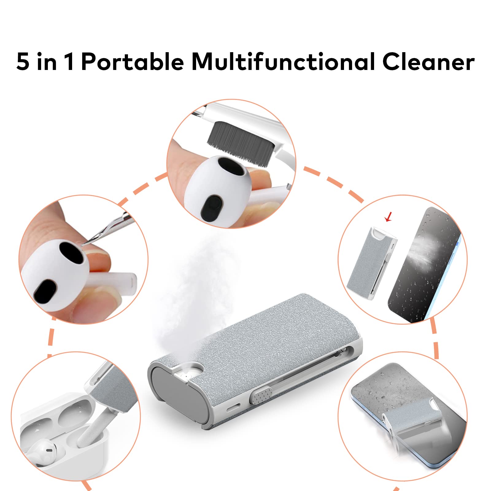 5 In 1 Electronic Cleaner Kit  Portable Cleaning Kit For Airpods/Earbuds/Phone/Camera/Watch/Laptop,With Cleaning Pen And Spray B