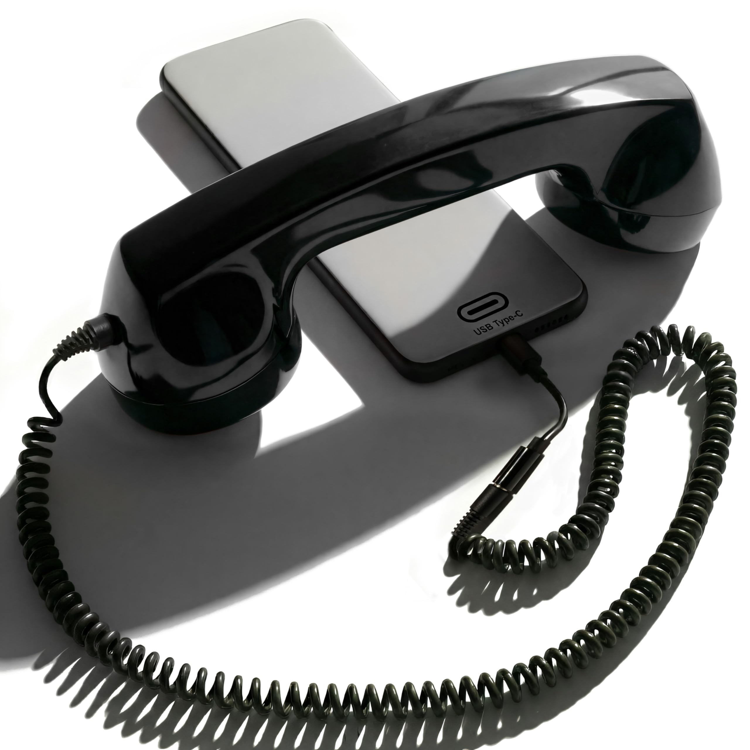 Opis Technology 60s Micro Retro Phone Handset for Smartphones, Corded Receiver with 3.5 mm Plug and USB-C Adapter, for Android, 