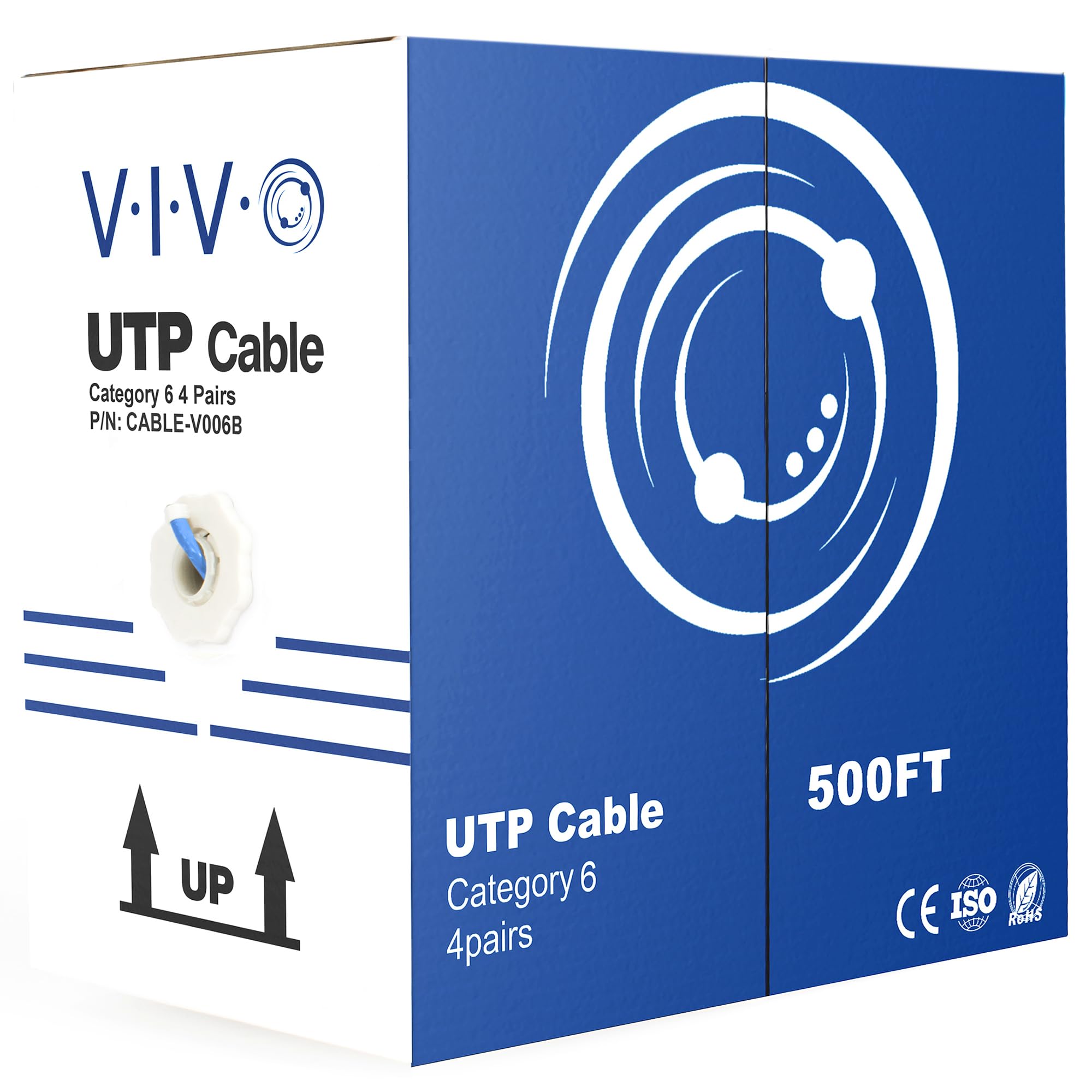 VIVO 500ft Bulk Cat6 Wire, CCA Ethernet Cable, 23 AWG, UTP Pull Box, LAN Network, Blue, CABLE V006B