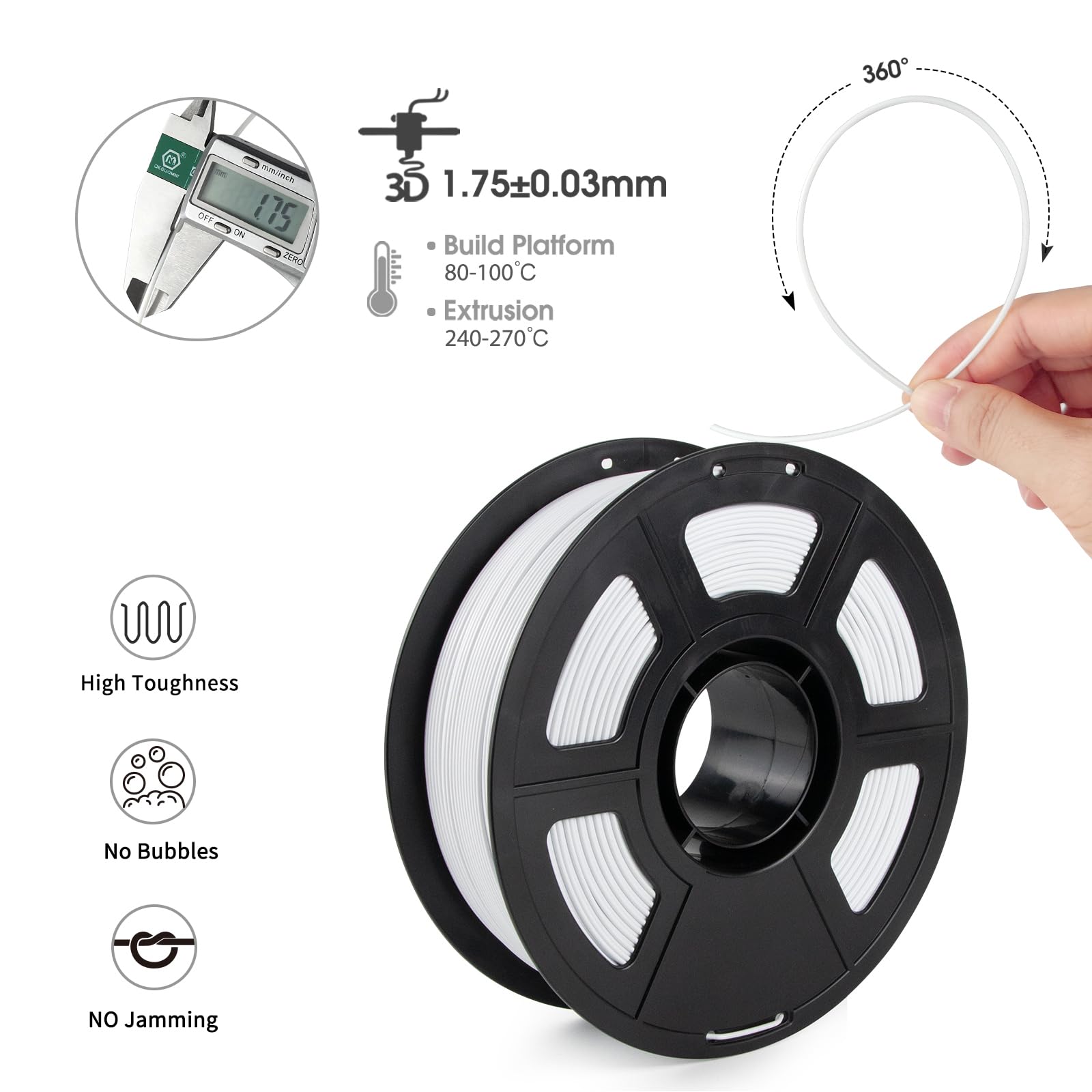 Isanmate Asa Filament 1.75Mm White 1Kg, Uv & Weather Resistant 3D Printer Filament Perfect For Outdoor Functional Parts, Dimensi
