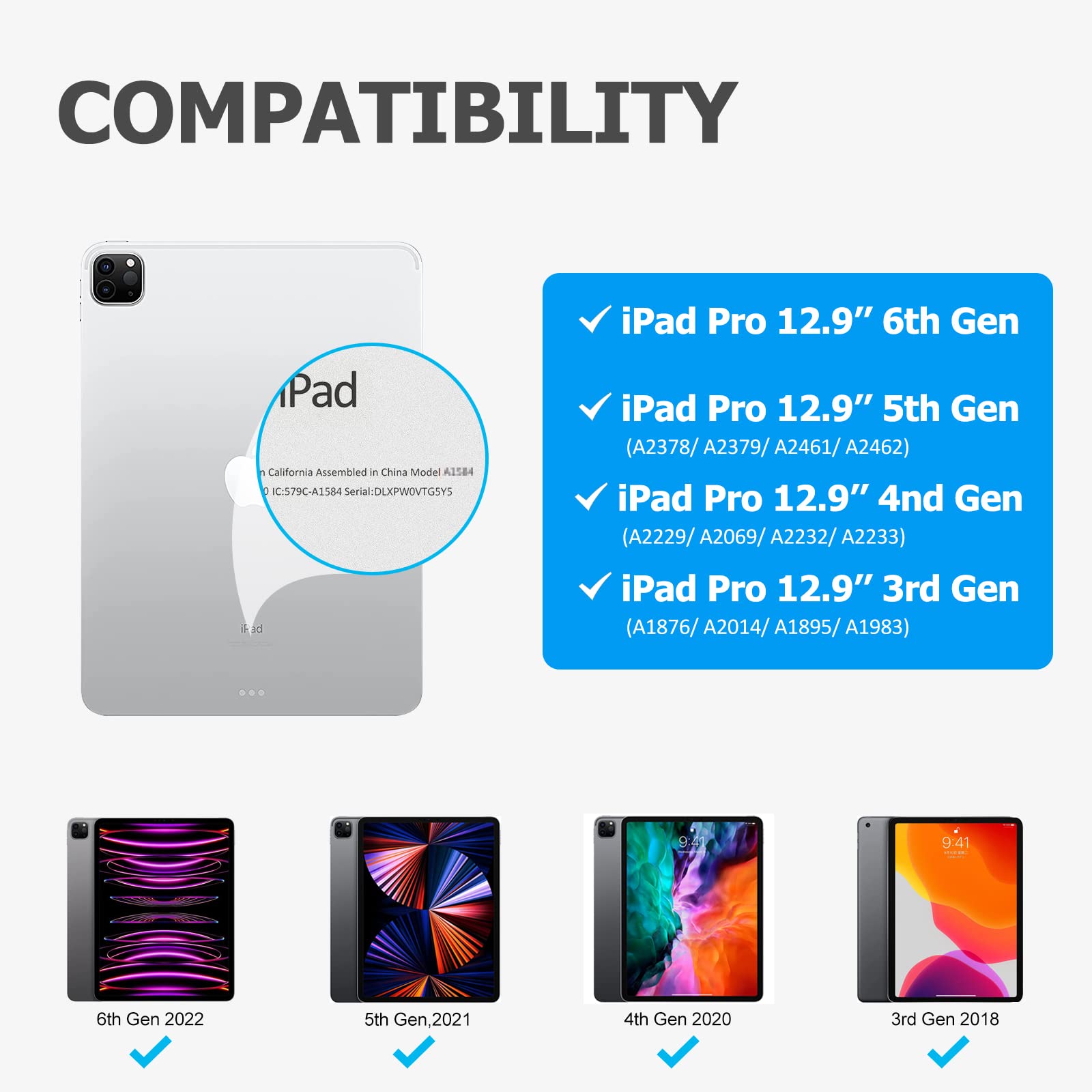 Wainyok Magic Style Keyboard Case For Ipad Pro 12.9 Inch (2022 2018), Wireless Bluetooth, Backlit, Touchpad, Detachable, Slim Fo