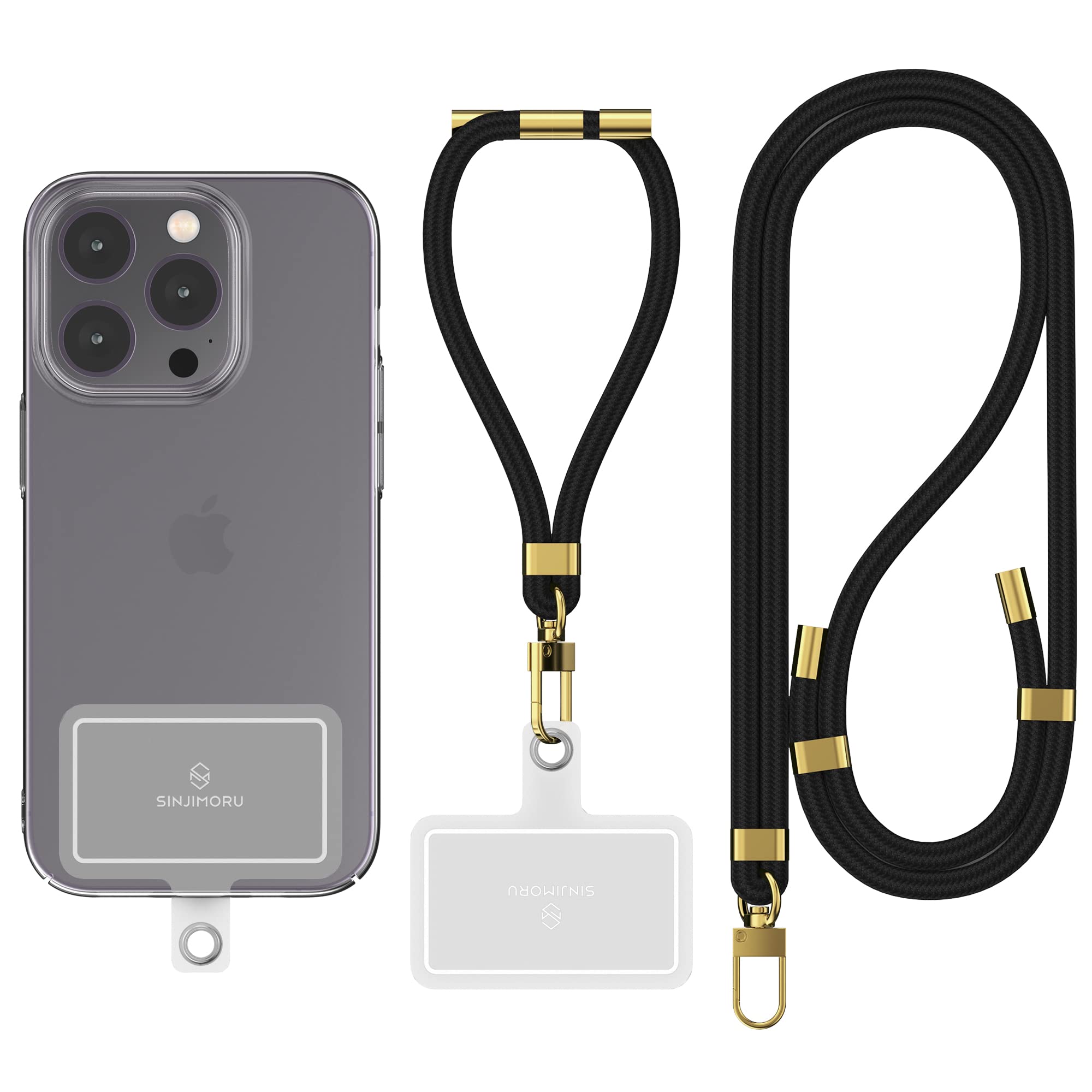 Sinjimoru Cell Phone Lanyard For Case (2Packs), Compatible With Key Holder & Id Card Holder. Adjustable Sinji Strap For Wrist, Black