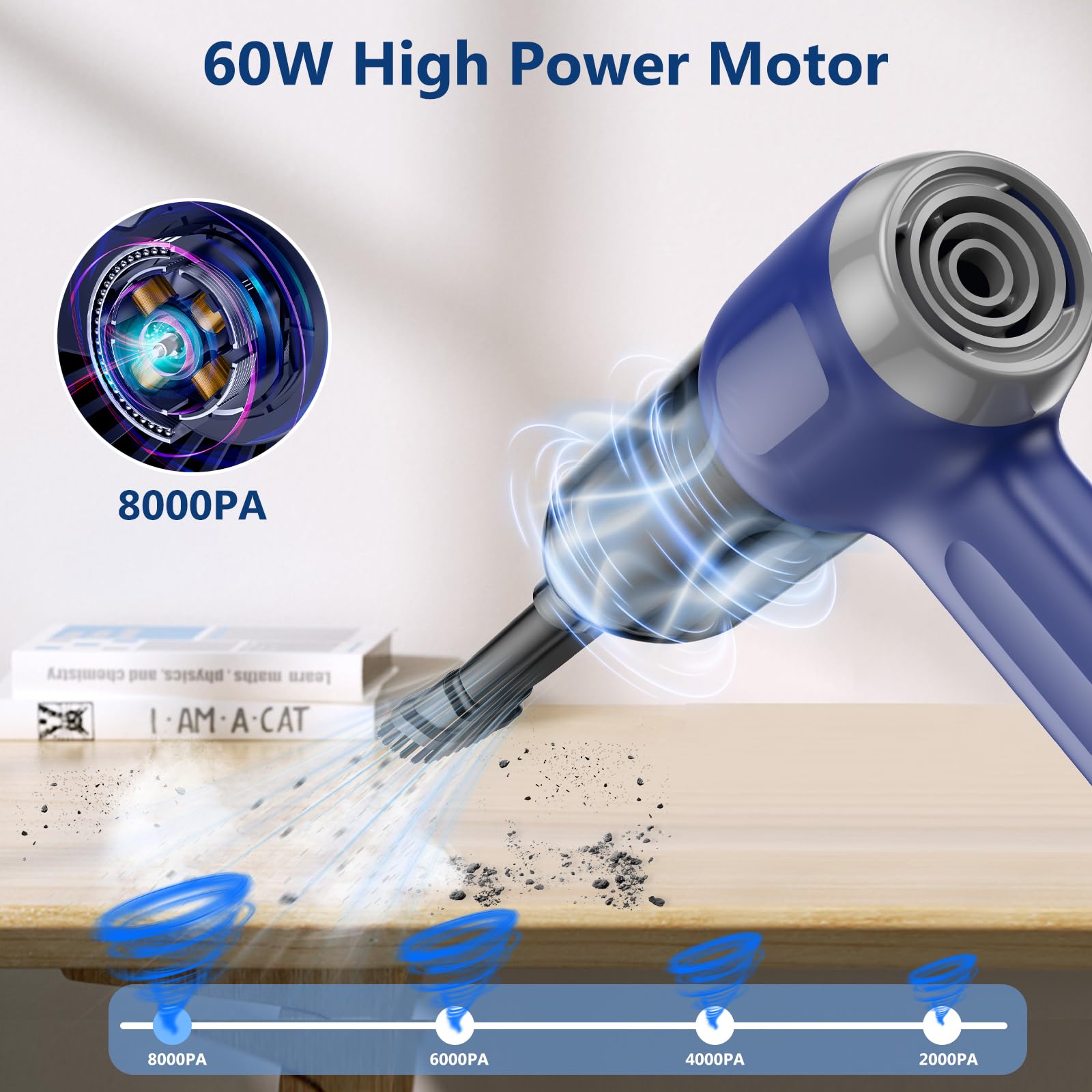 Fanisic Mini Vacuum, Wireless Handheld Car Vacuum Cleaner Rechargeable, 8000Pa Strong Suction, 3 In1 Dust Buster & Air Blower &