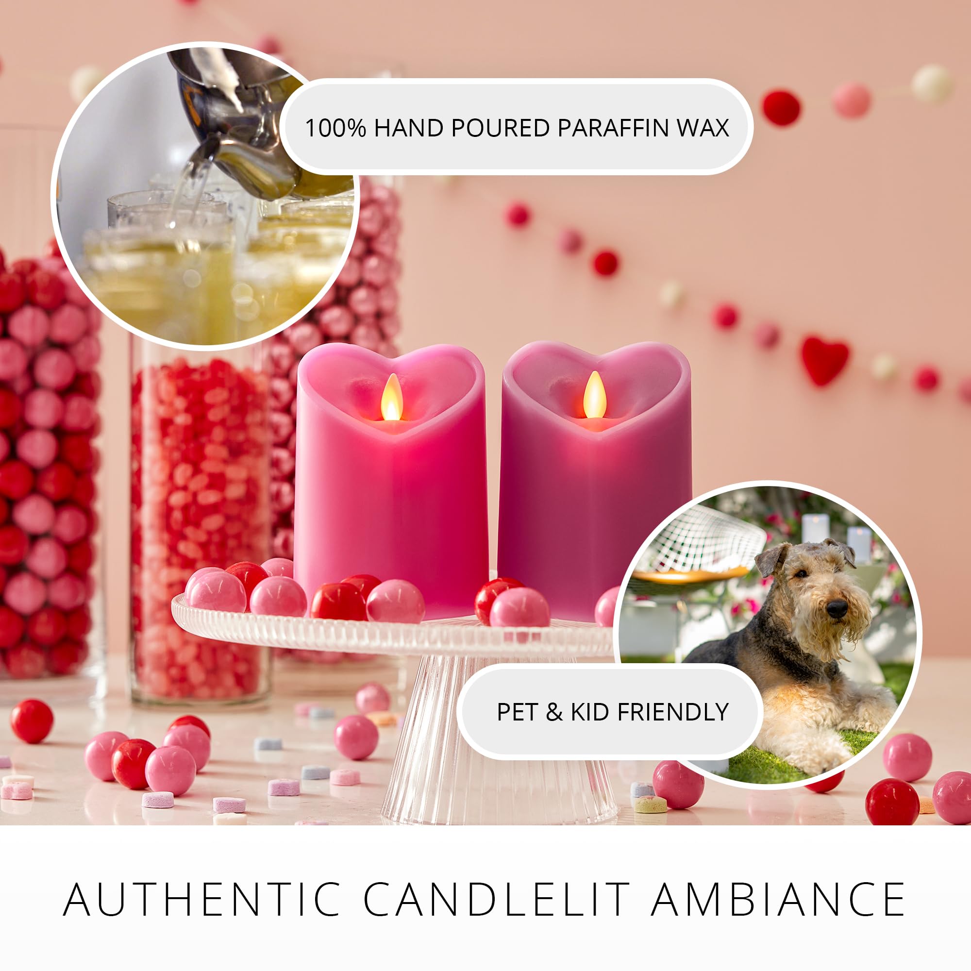 Luminara Raspberry Sorbet Heart Shaped Pillar Candle   Flickering Real Flame Technology   Remote Ready   Romantic Valentine'S Co