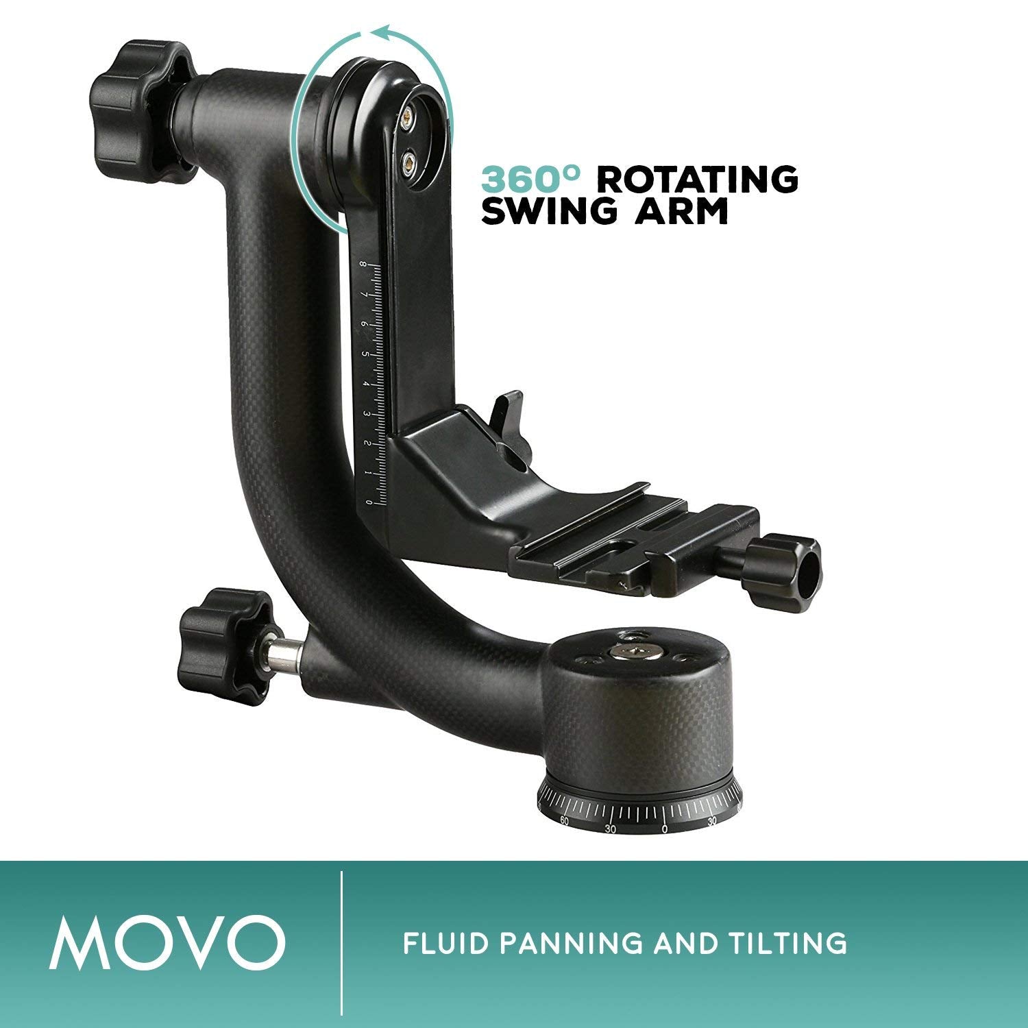 Movo Gh800 Mkii Carbon Fiber Professional Gimbal Tripod Head With Long And Short Arca Swiss Quick Release Plates   For Outdoor B