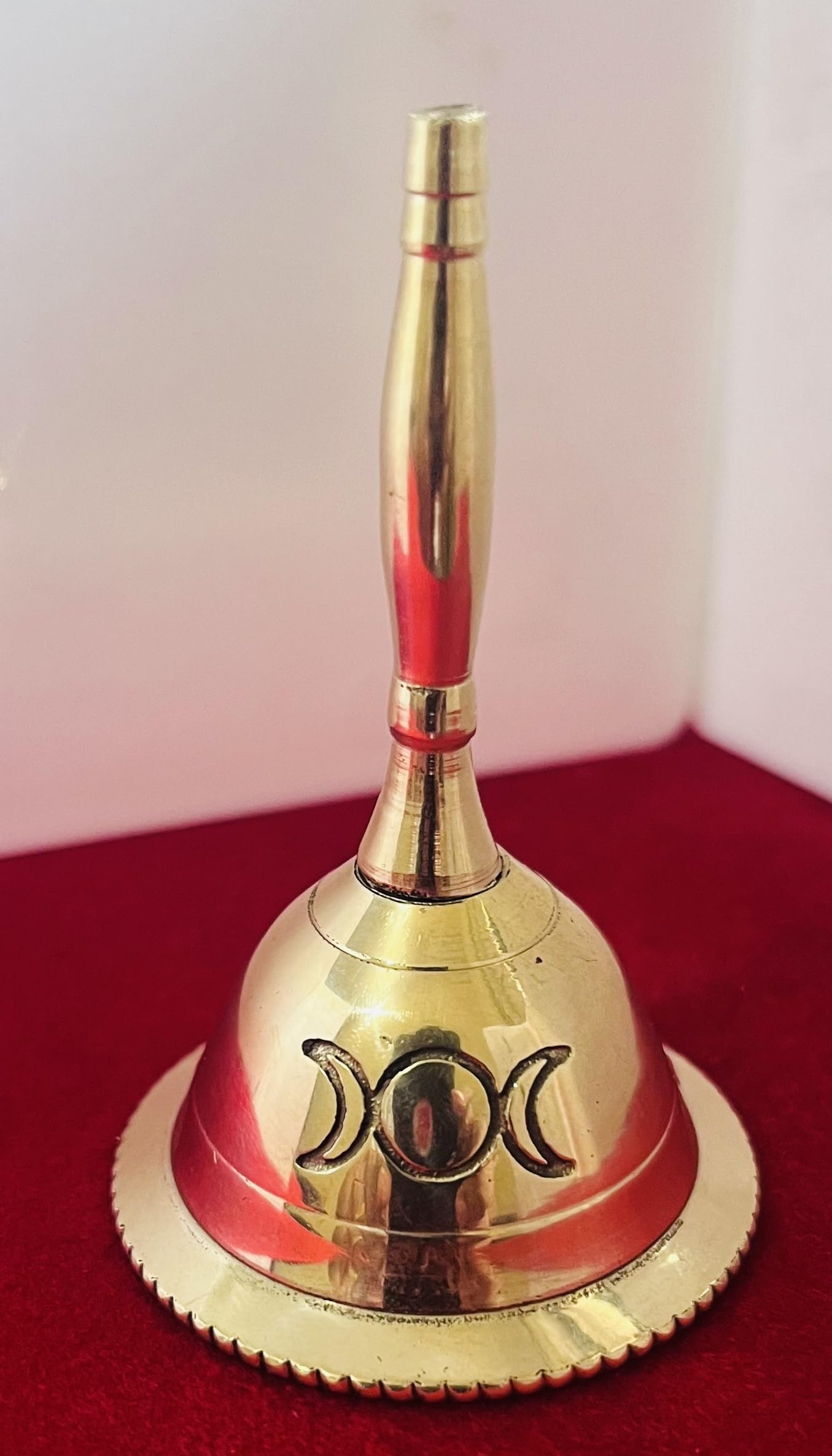 Indian Consigners Hand Bell Loud Brass Call Bells 3 Inches Altar Pendulam Use (Triple Moon Gold)