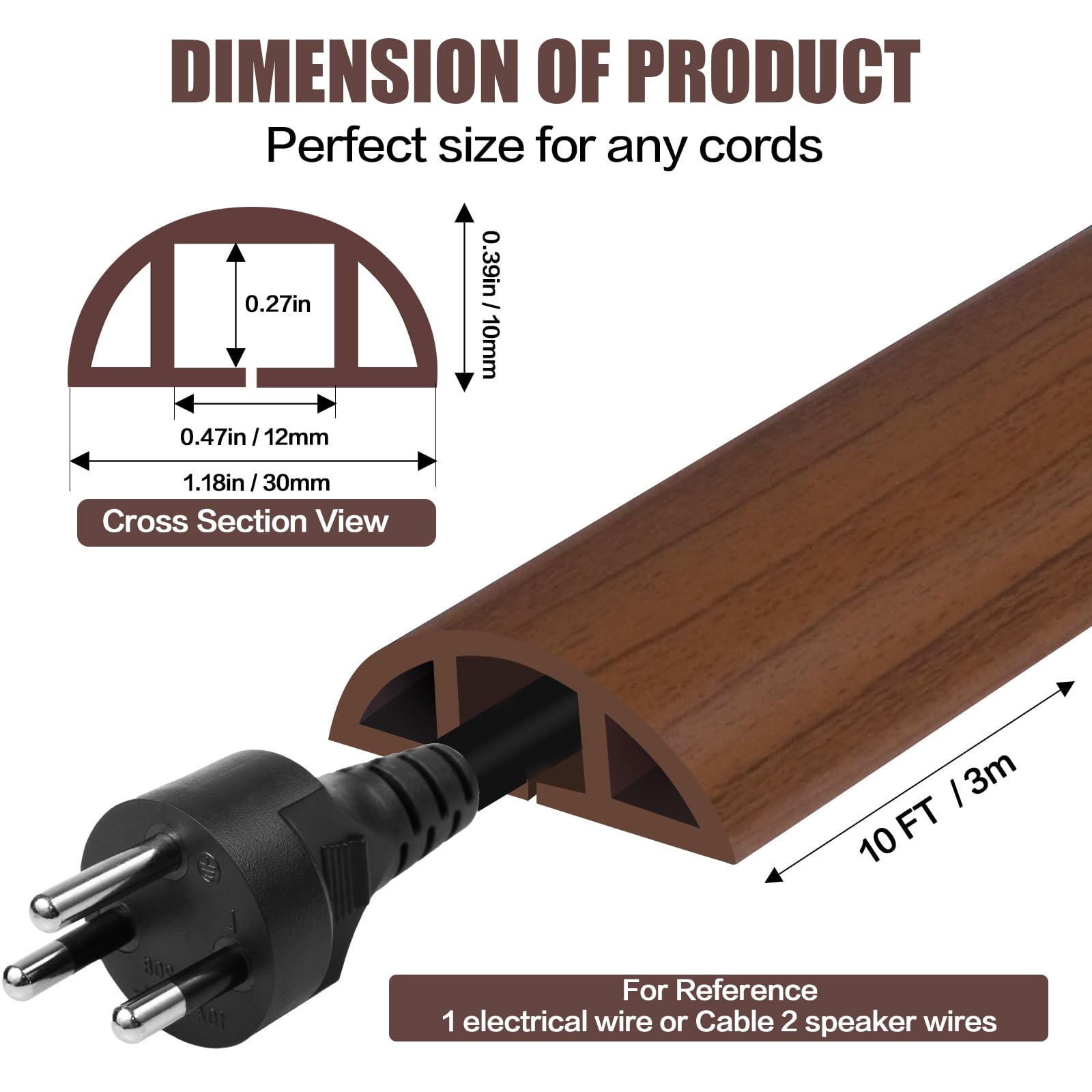 Floor Cord Cover Cable Cavity 0.47''X0.27'' Self Adhesive Cord Hider Floor 10Ft Floor Cable Management Power Cord Protector Floo