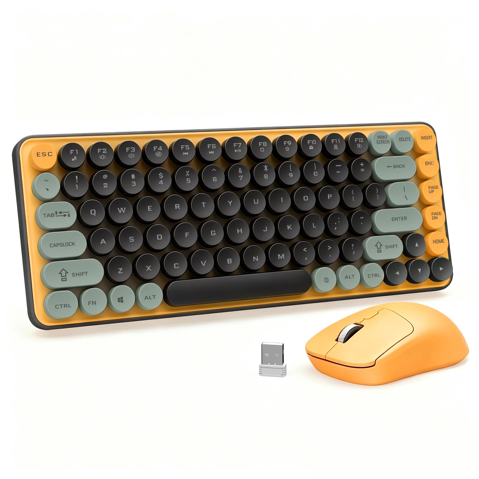 Wireless Keyboard and Mouse Combo, Colorful 85 Keys Round Keyboard Mouse Set, with Fn Multimedia Keys for Office and Home, 3Lev