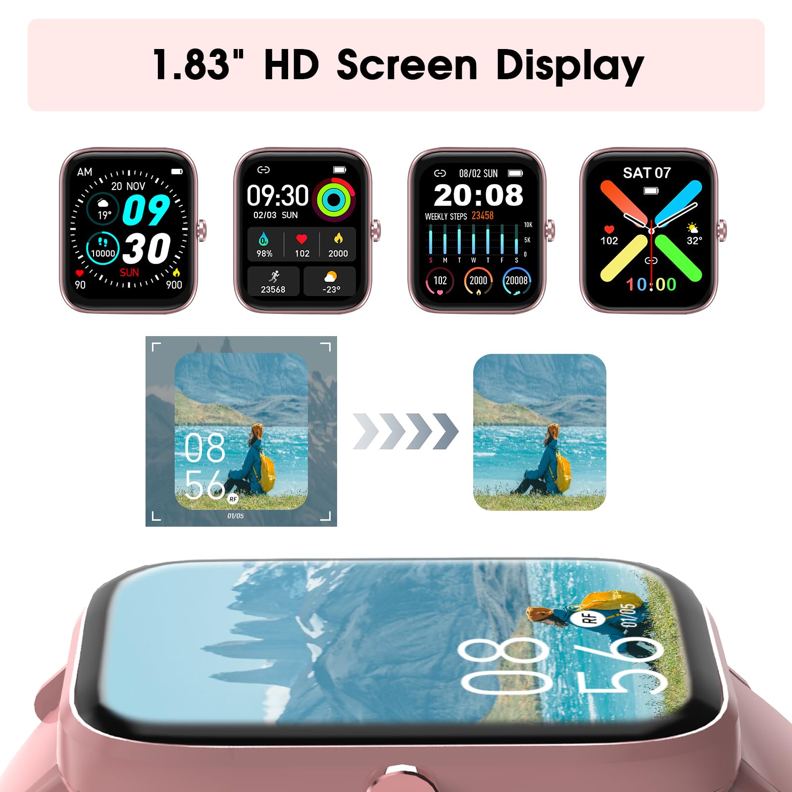 Smart Watch For Women (Answer/Make Call): 1.85 '' Waterproof Fitness Trackers With 24-Hours Blood Pressure Heart Rate Spo2 Sleep