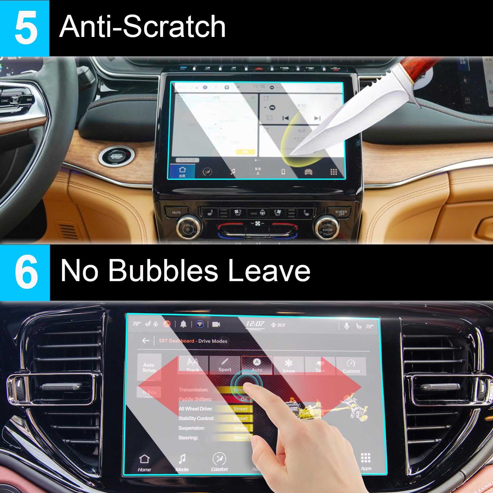 Ttcr Ii Navigation Display Screen Protector For Jeep Grand Cherokee L And Dodge Durango 2021 2023, Console Touchscreen Protector With 10.1 Inches, Tempered Glass Protective Film