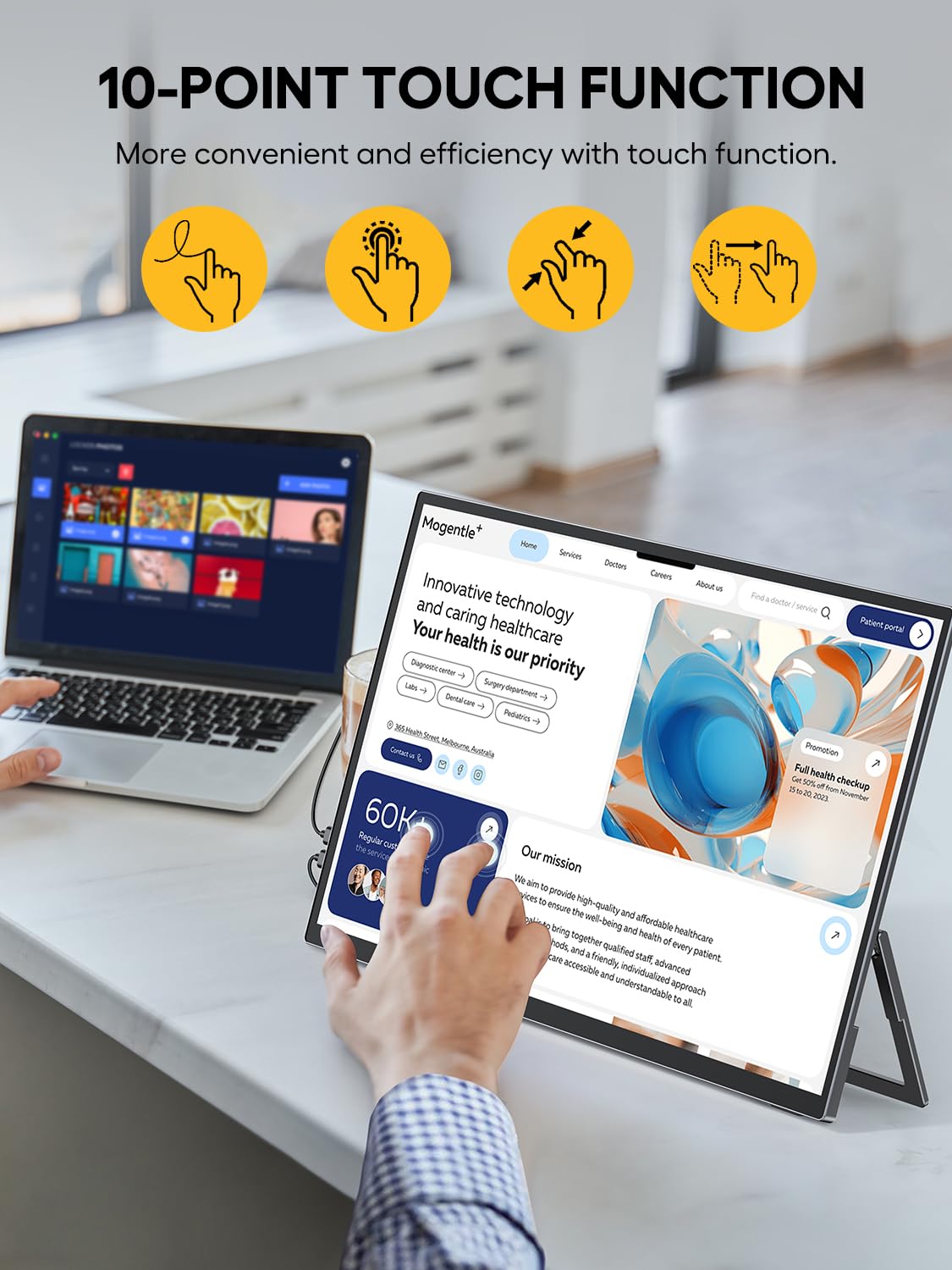 Uperfect 18.5'' Portable Touchscreen 120Hz Monitor W/Vesa & 180 Adjustable Stand, Ultra Slim & Lightweight Fhd Freesync Ips Hdr