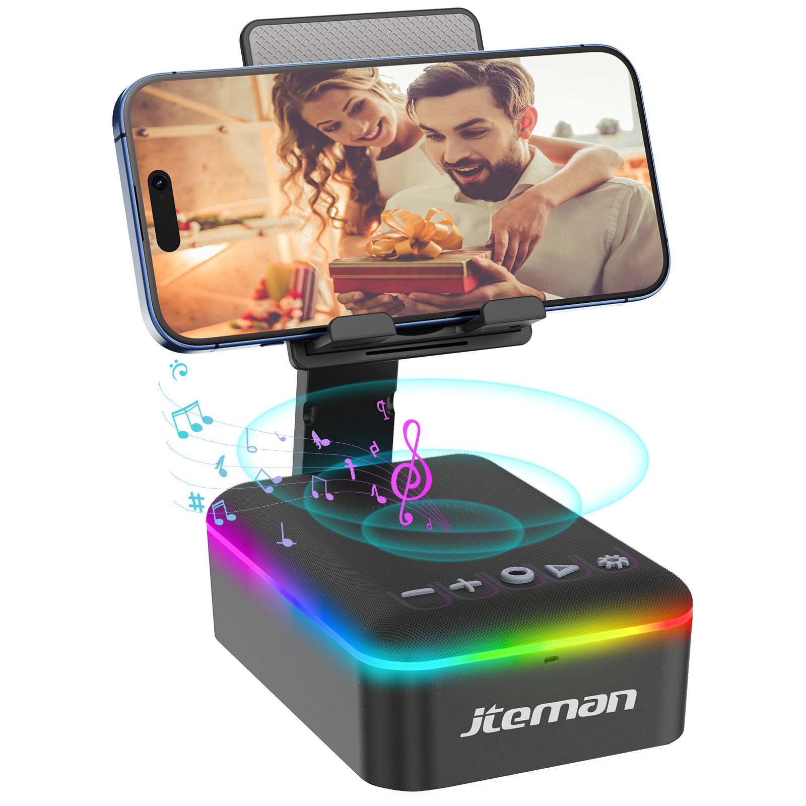 Jteman Gifts For Men Women,Cell Phone Stand With Bluetooth Speaker,Led Light,And Lanyard,Cool Tech Gadgets,Unique Birthday Gifts