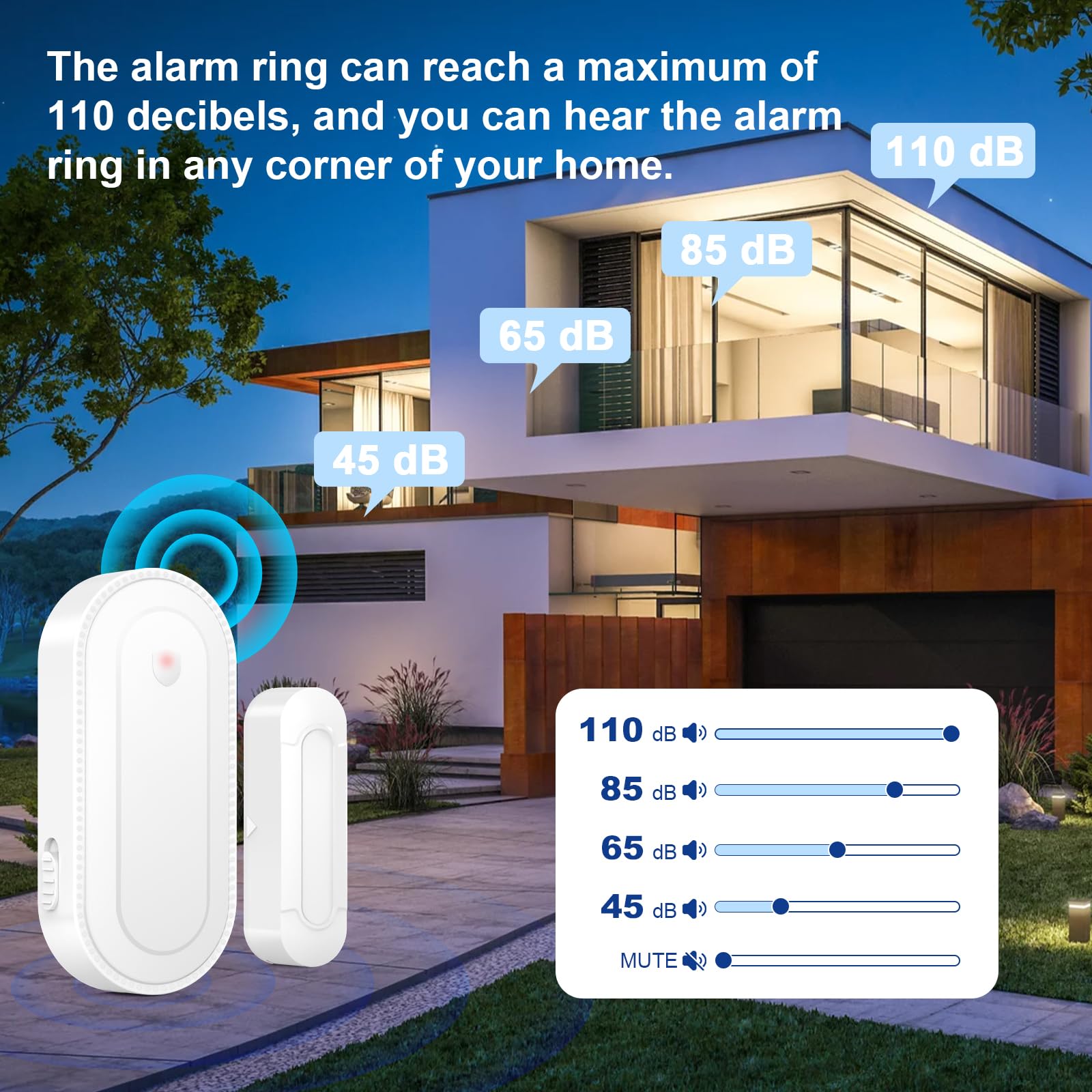 Surfou Door Chime Alarms When Opened, Wireless Sound Contact Bell Alert Security Sensor, 600Ft Range 55 Ringers 5 Volume, Open D